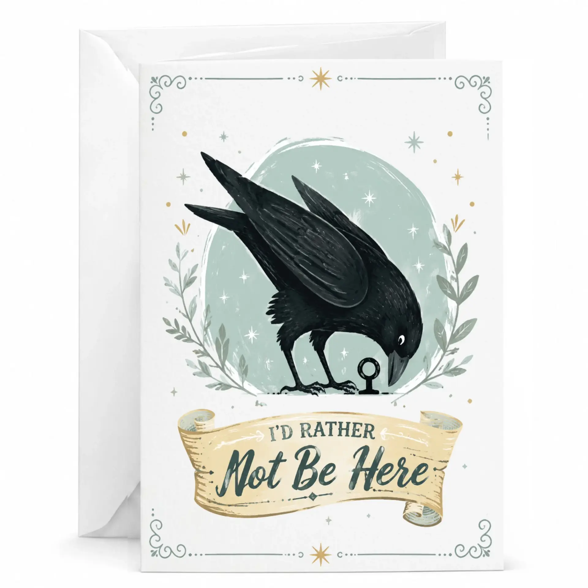 Funny Greeting Card I'd Rather Not Be Here Illustration Featuring a Whimsical Bird Design for Any Occasion