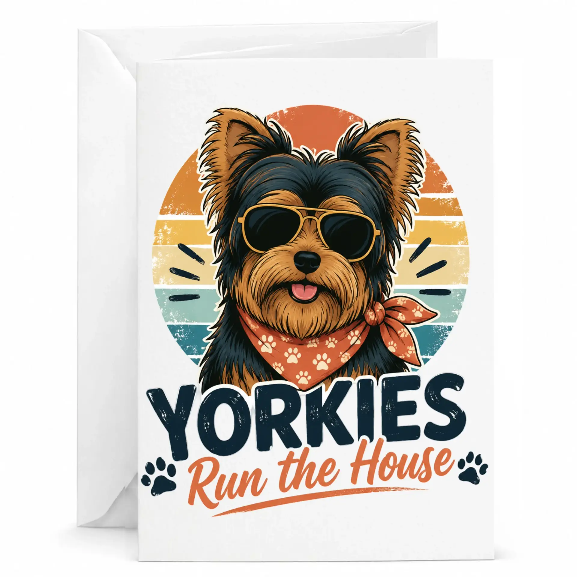 Funny Dog Greeting Card Featuring a Cool Yorkie with Sunglasses and Bandana for Birthday and Pet Enthusiast Occasions