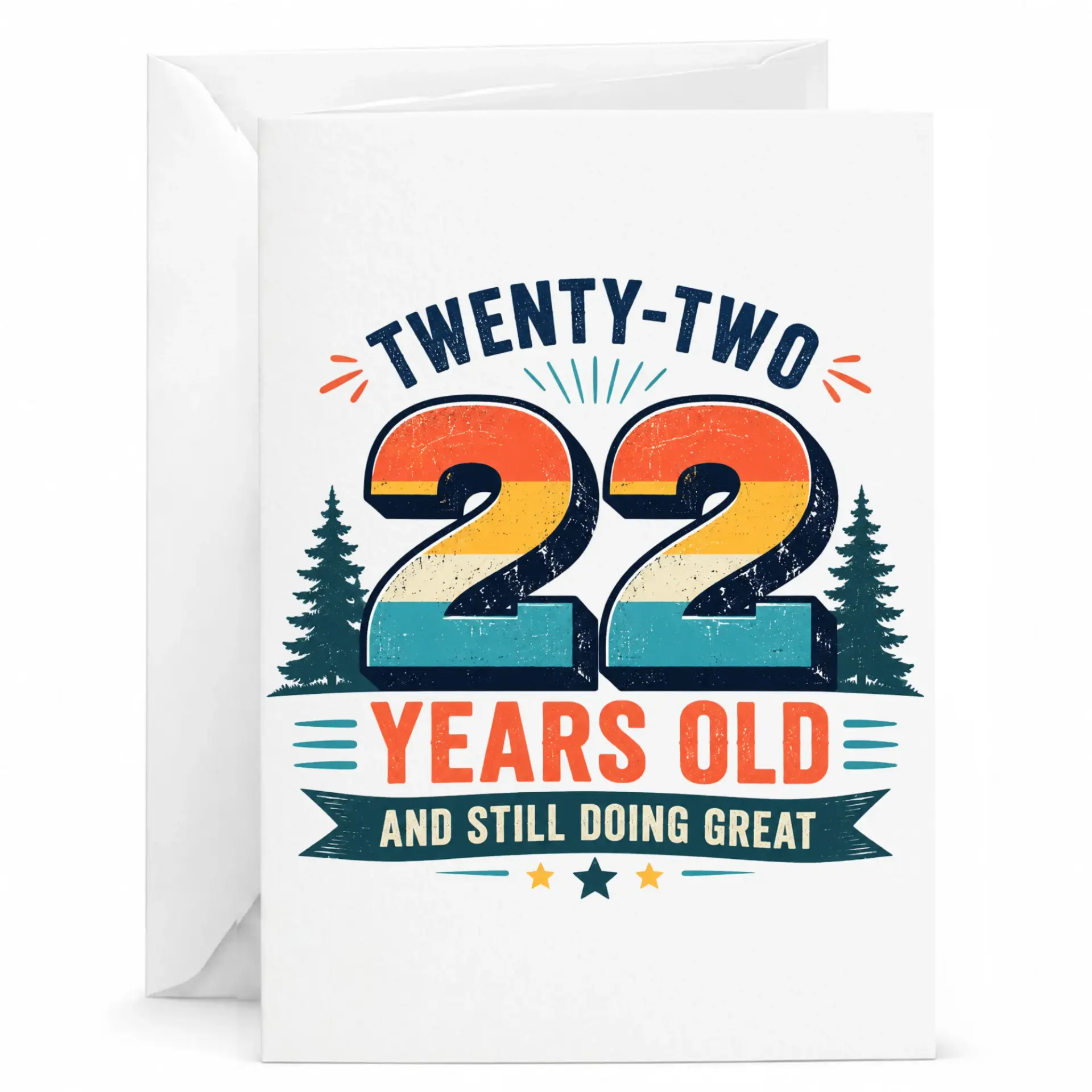 Birthday Card Twenty-Two Years Old Vintage Outdoor Theme Greeting Card for 22nd Birthday Celebration