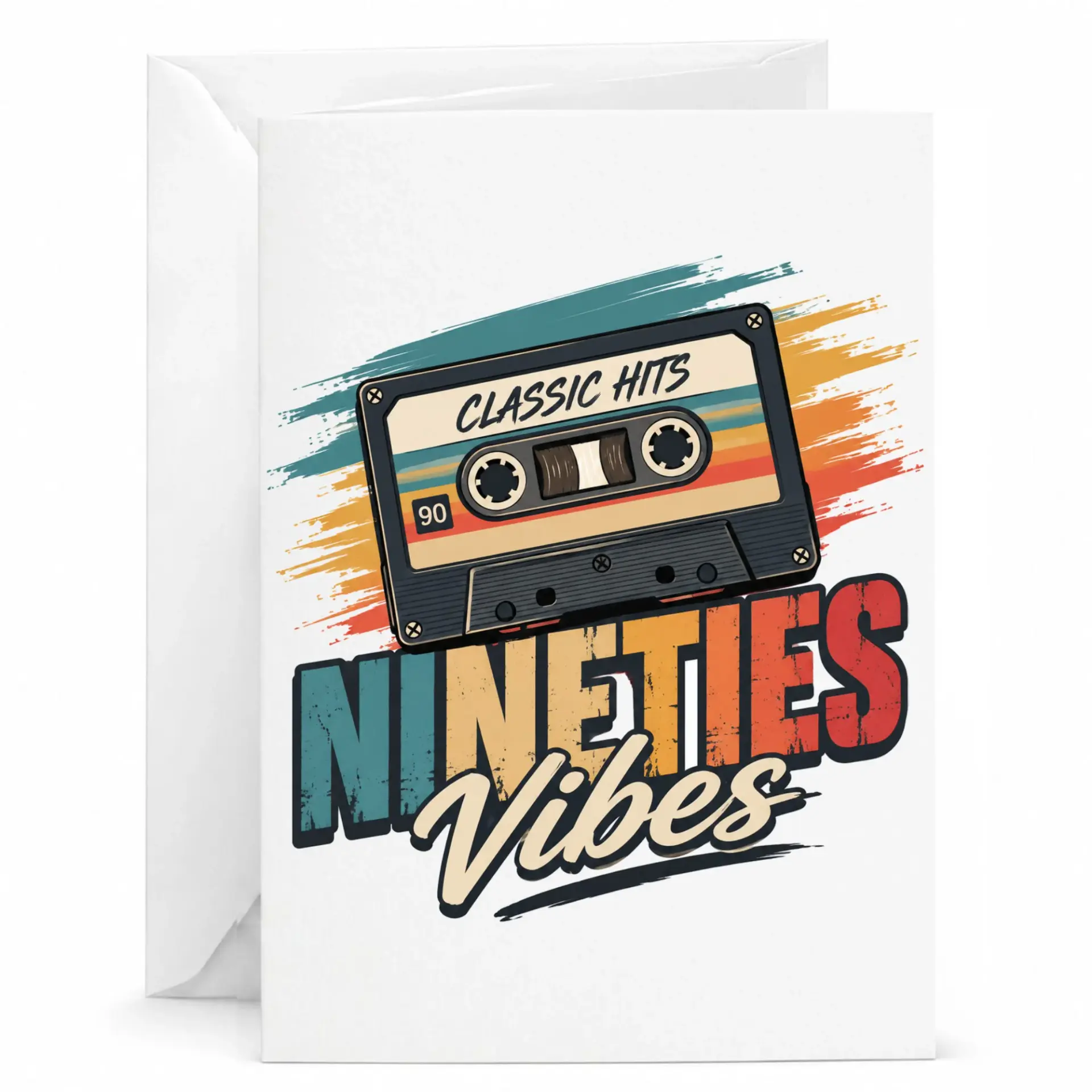 Greeting Card Nineties Vibes Retro Cassette Tape Design Vintage Style Nostalgic Music Theme Stationery 5x7 Inches