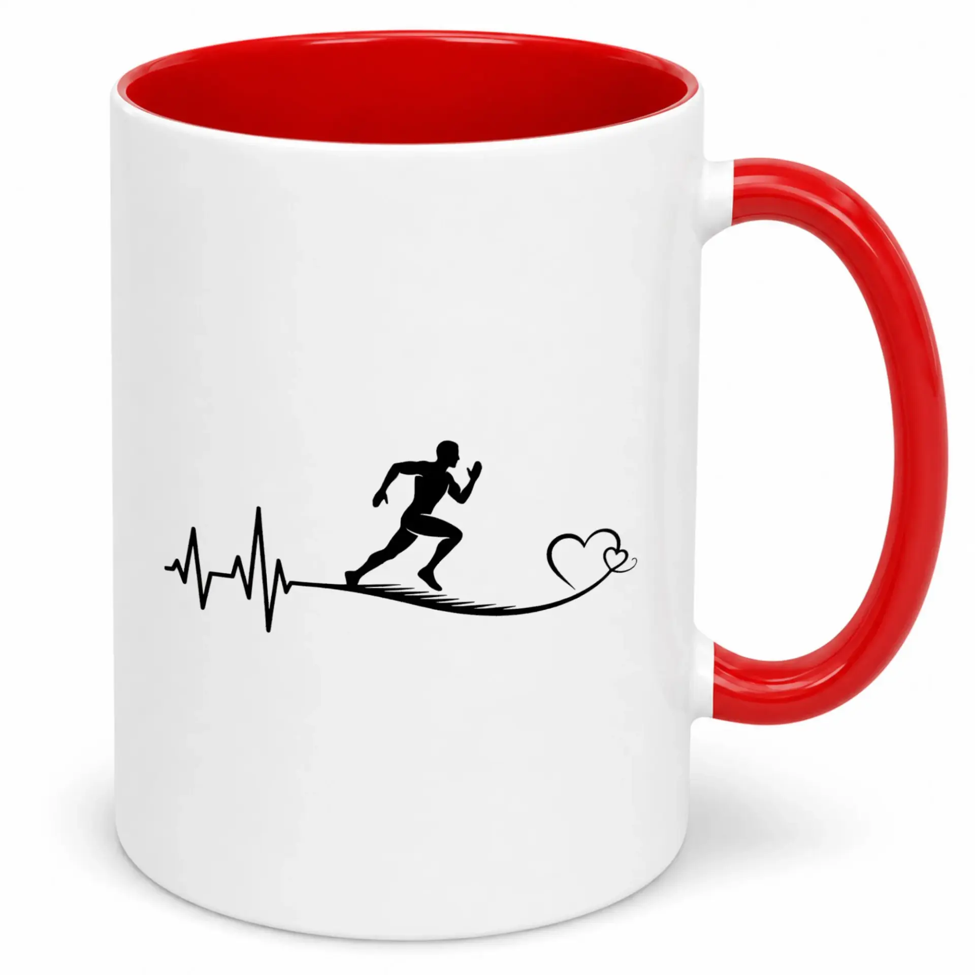 Coffee Mug for Runners & Fitness Enthusiasts, White Ceramic with Heartbeat & Runner Design, Sports Inspired Drinkware Gift