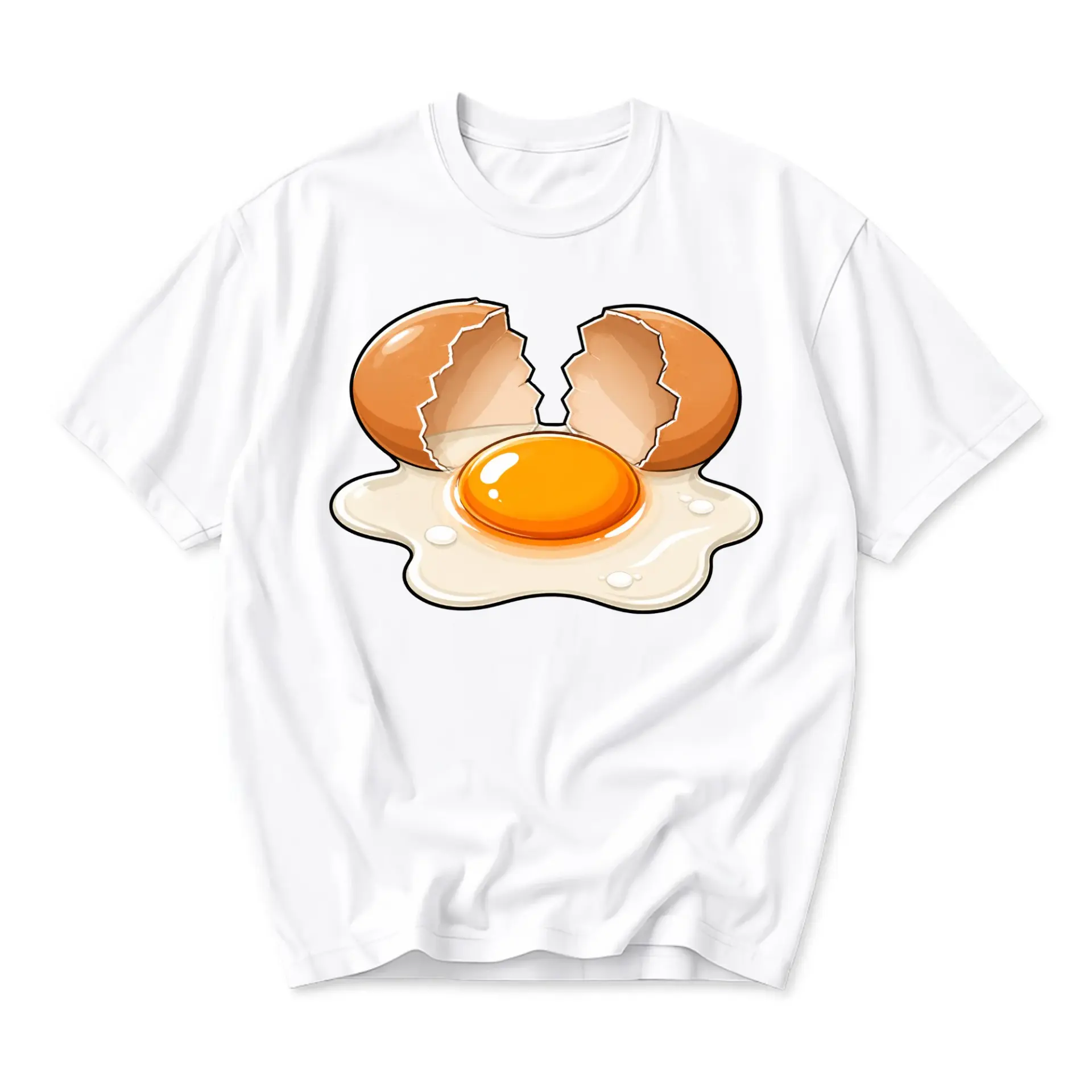 Graphic Tee Cracked Egg Print Casual Unisex Short Sleeve Crew Neck Cotton Blend Shirt for Everyday Wear