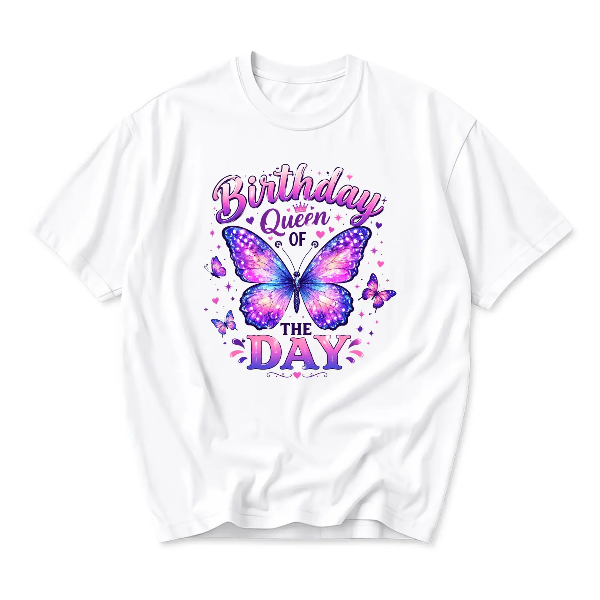 Graphic Tee Birthday Queen of Shirt Butterfly Motif Casual Cotton Crew Neck Unisex Apparel Gift Idea