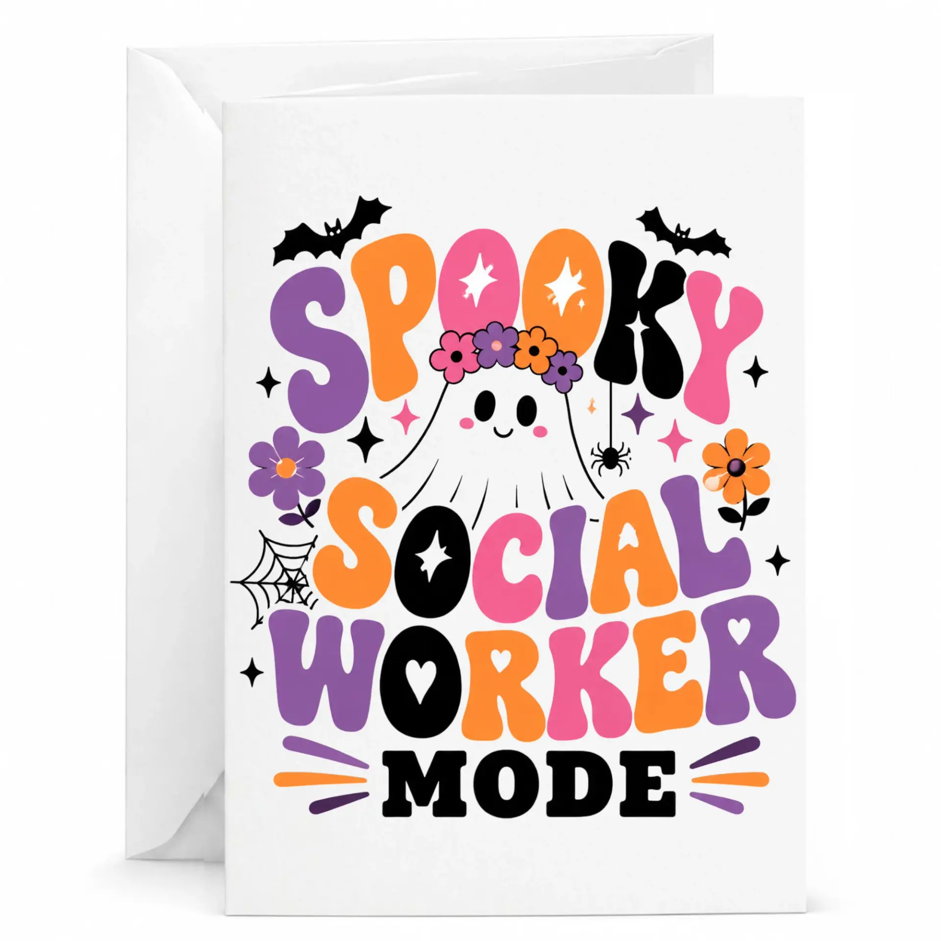 Funny Spooky Social Worker Mode Greeting Card Retro Halloween Ghost Design for Mental Health Professionals and Staff