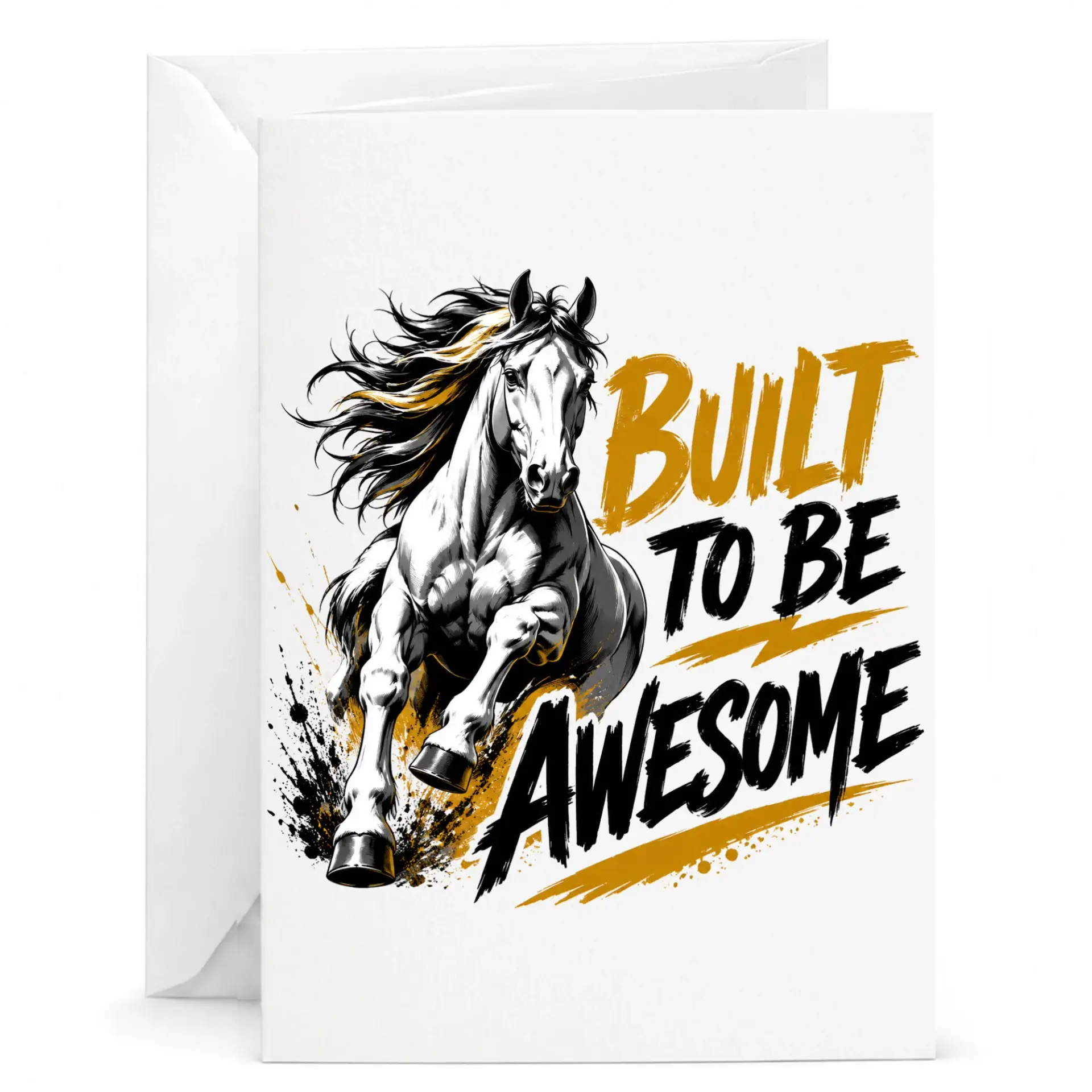 Built to Be Awesome Horse Greeting Card, Inspirational Motivational Note Card with White Envelope, 5x7 Inches