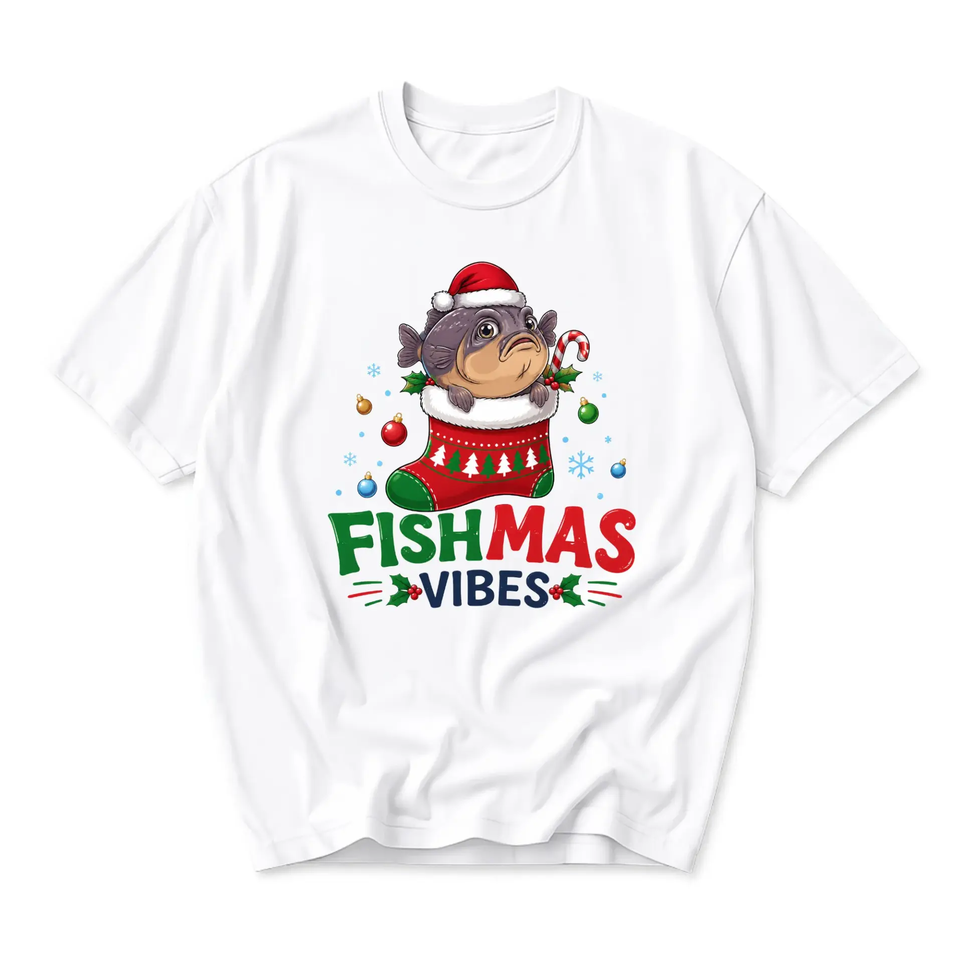 Funny Shirt Fishmas Holiday Graphic Tee Seasonal Unisex Casual Apparel Crew