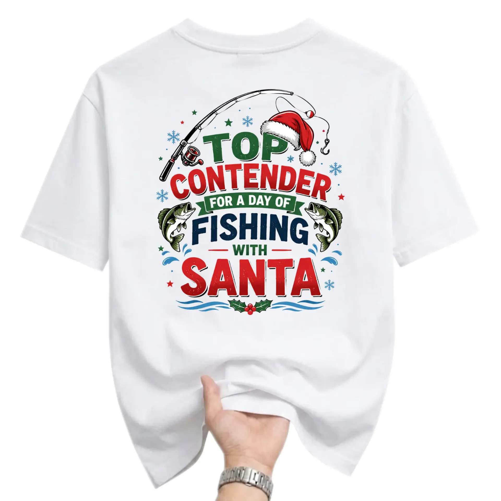 Funny Shirt Top for a Day of Fishing with Santa Graphic Tee Unisex Crew