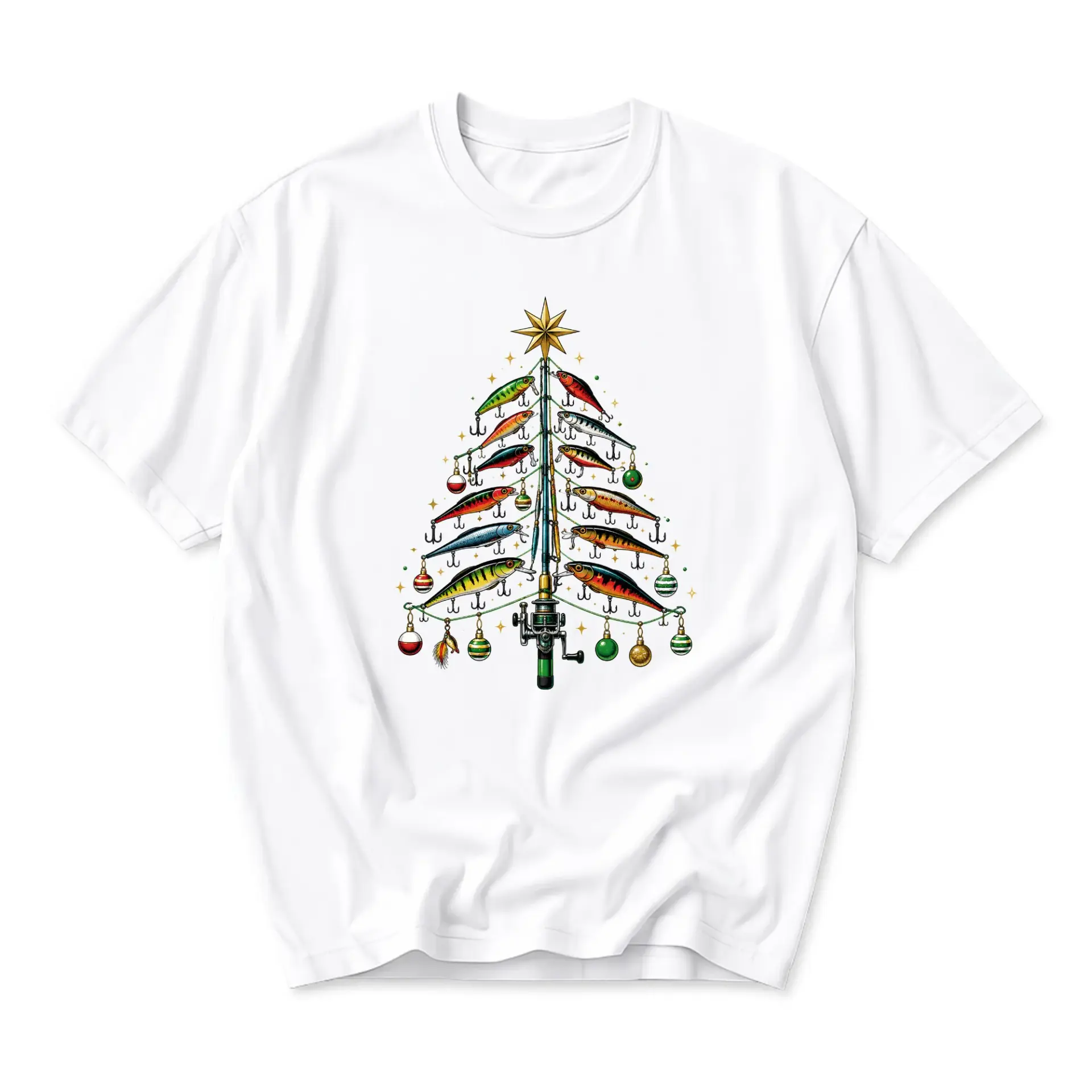 Graphic Tee Fishing Christmas Tree Holiday Apparel Unisex Crew Neck Short
