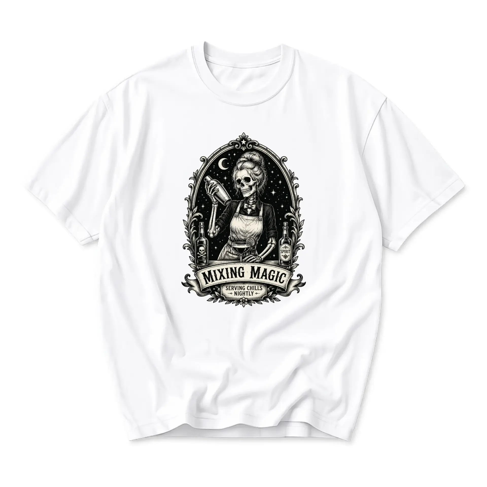 Graphic Tee Mixing Magic Skeleton Bartender Unisex T-Shirt Casual Everyday Apparel with Creative Illustration Art