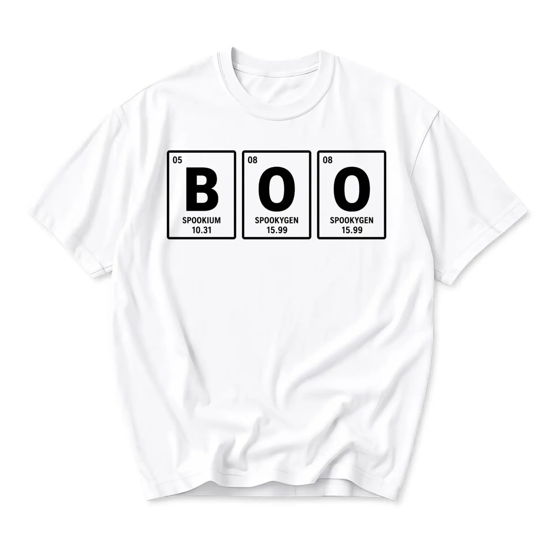 Funny Shirt Periodic Table Boo Graphic Tee Unisex Seasonal Holiday Inspired Casual Short Sleeve Cotton Crew Neck Top