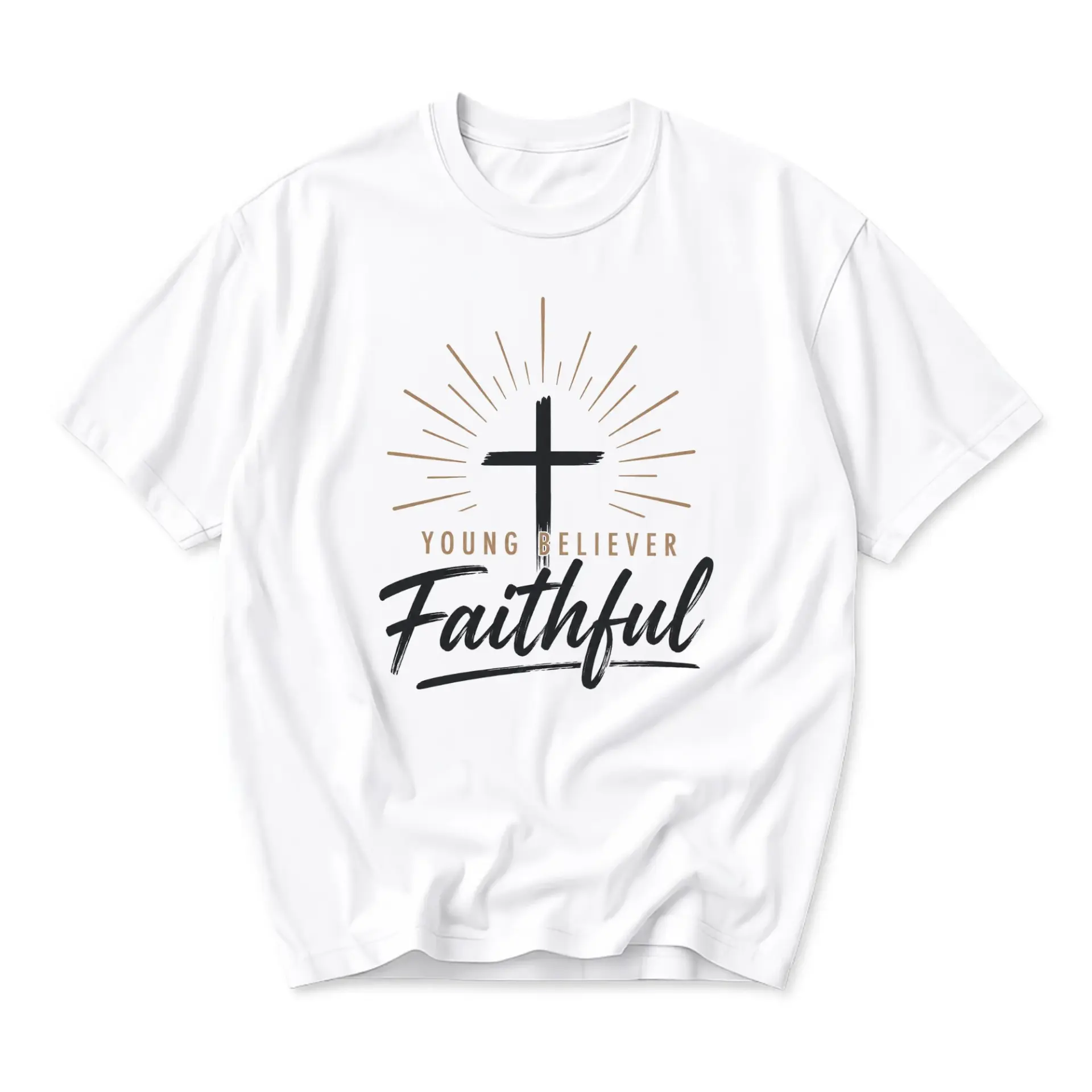 Graphic Tee Young Believer Cross Print Unisex Crew Neck Shirt Religious