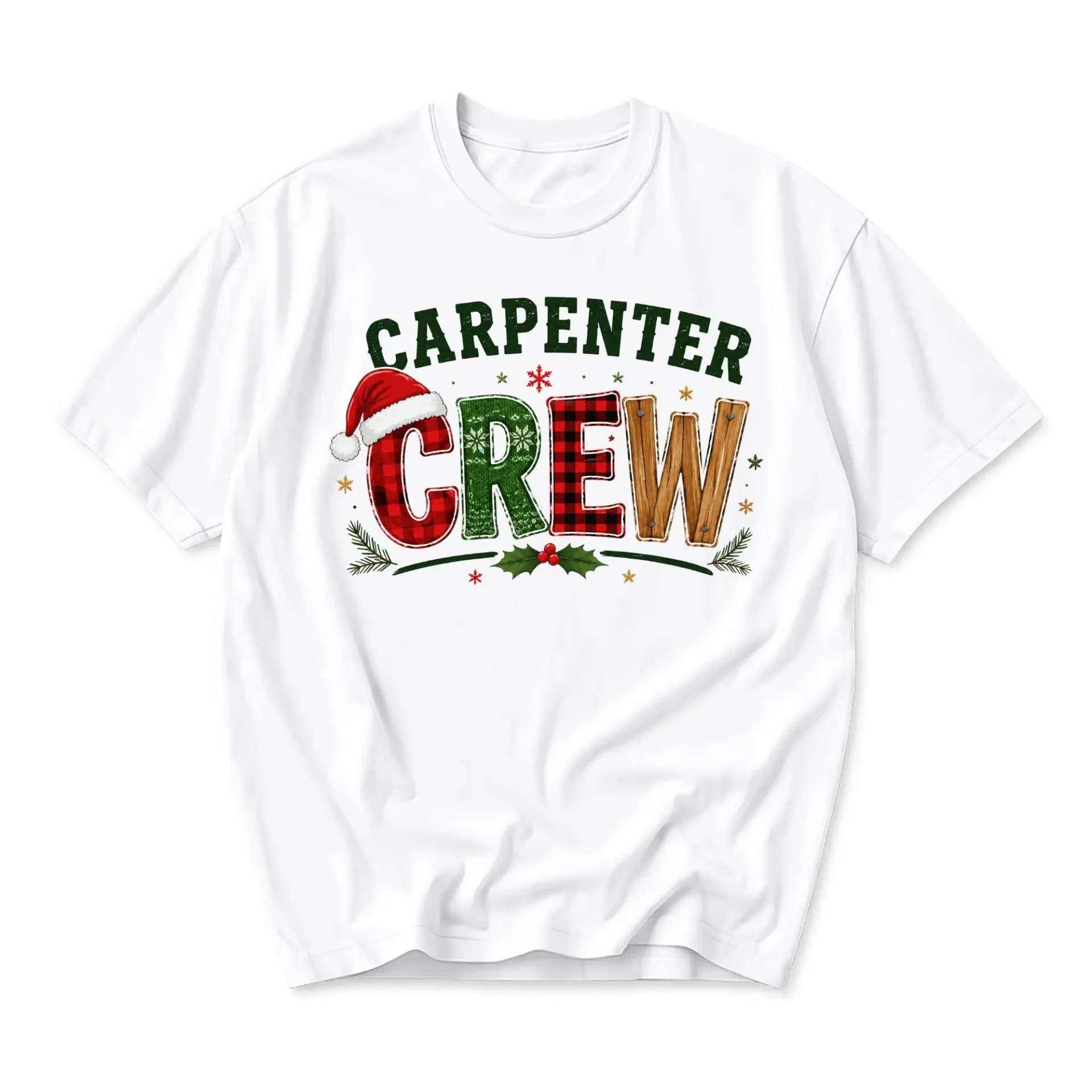 Graphic Tee Carpenter Crew Christmas T-Shirt Festive Holiday Apparel for Woodworking Enthusiasts and Professionals