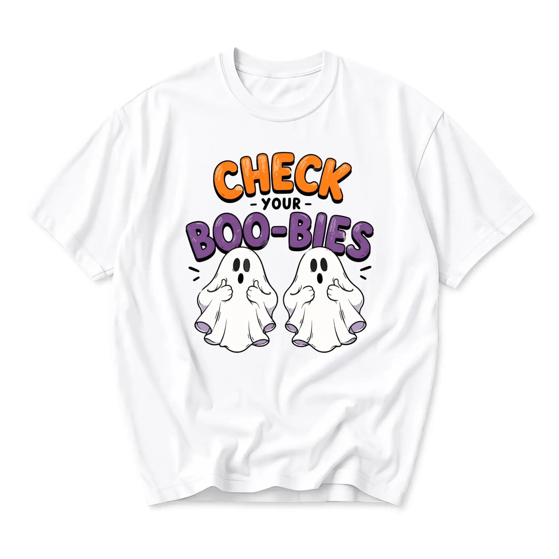 Funny Shirt Check Your Boo-Bies Ghost Graphic Tee Unisex Crew Neck Casual Cotton Blend Short Sleeve Apparel
