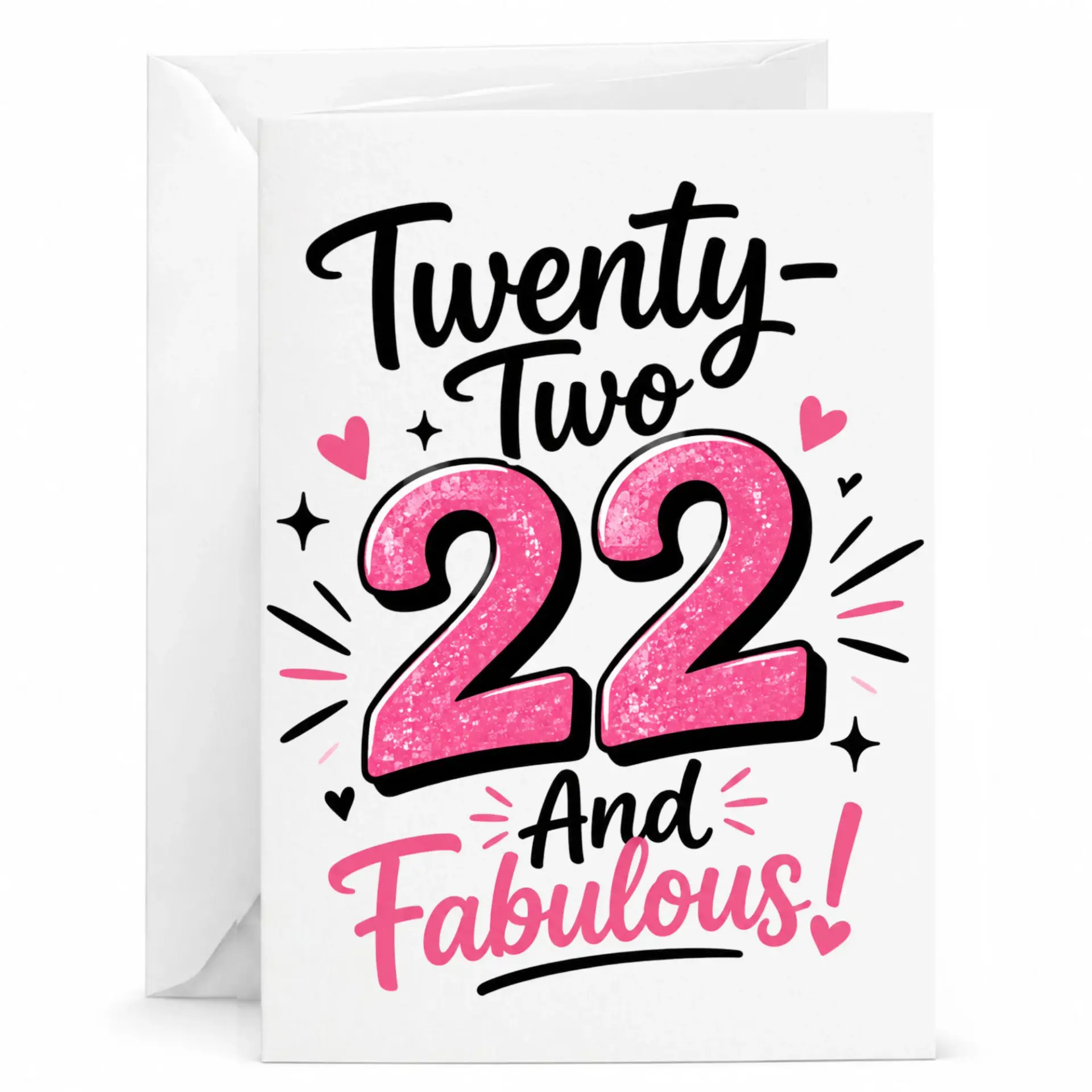 Birthday Card Twenty-Two and Fabulous Funny Twenty Second Birthday Greeting Card for Her with Matching Envelope
