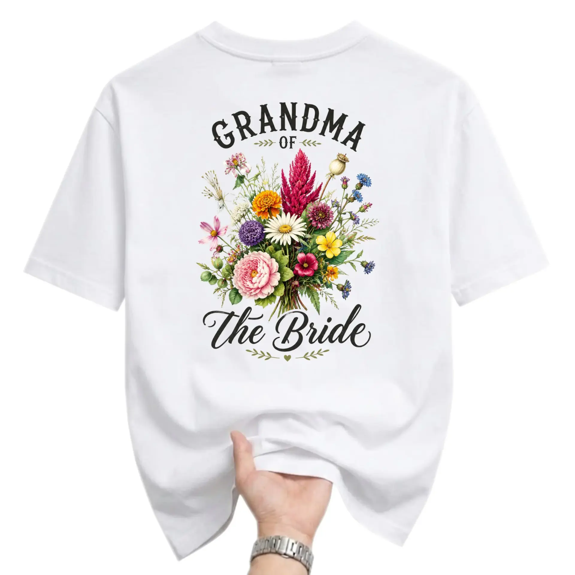 T-shirt Grandma of the Bride Floral Graphic Apparel Casual Wedding Party Outfit Unisex Crew Neck Cotton Blend Shirt