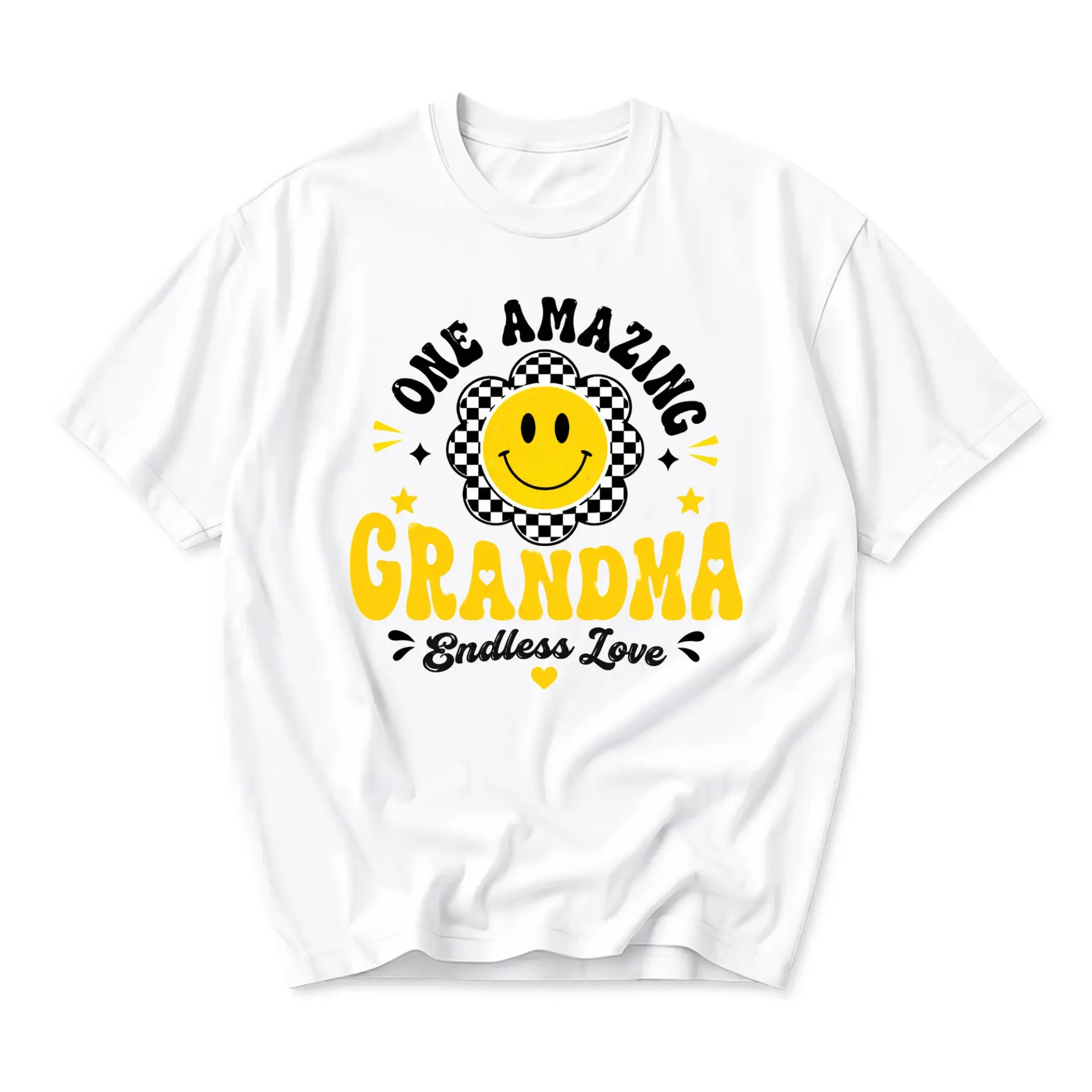 Graphic Tee One Amazing Grandma Retro Checkerboard Unisex Casual Crew Neck T-Shirt White