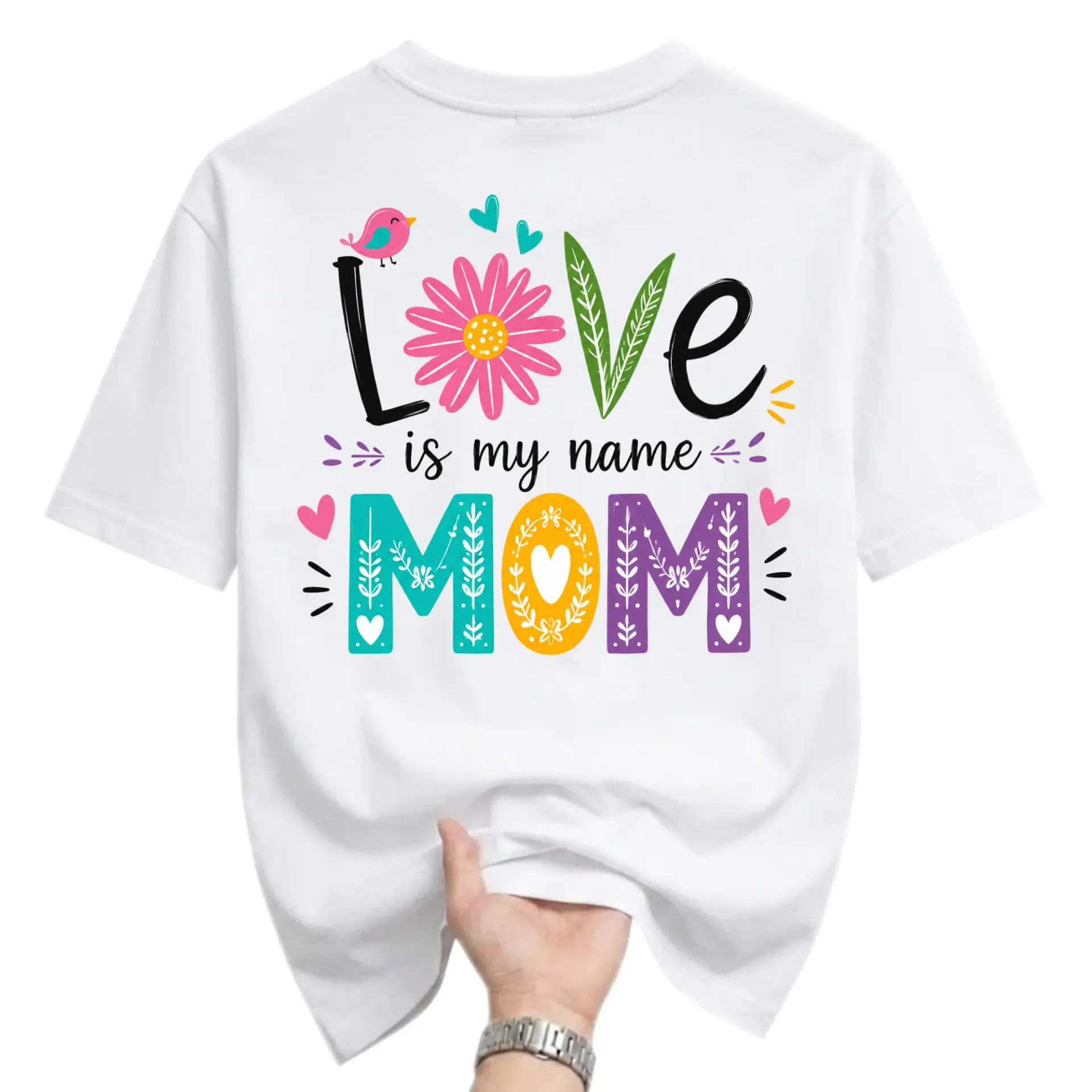 Graphic Tee Love Is My Name Mom Floral Design Unisex Crew Neck Short Sleeve Cotton Blend Casual Everyday Shirt