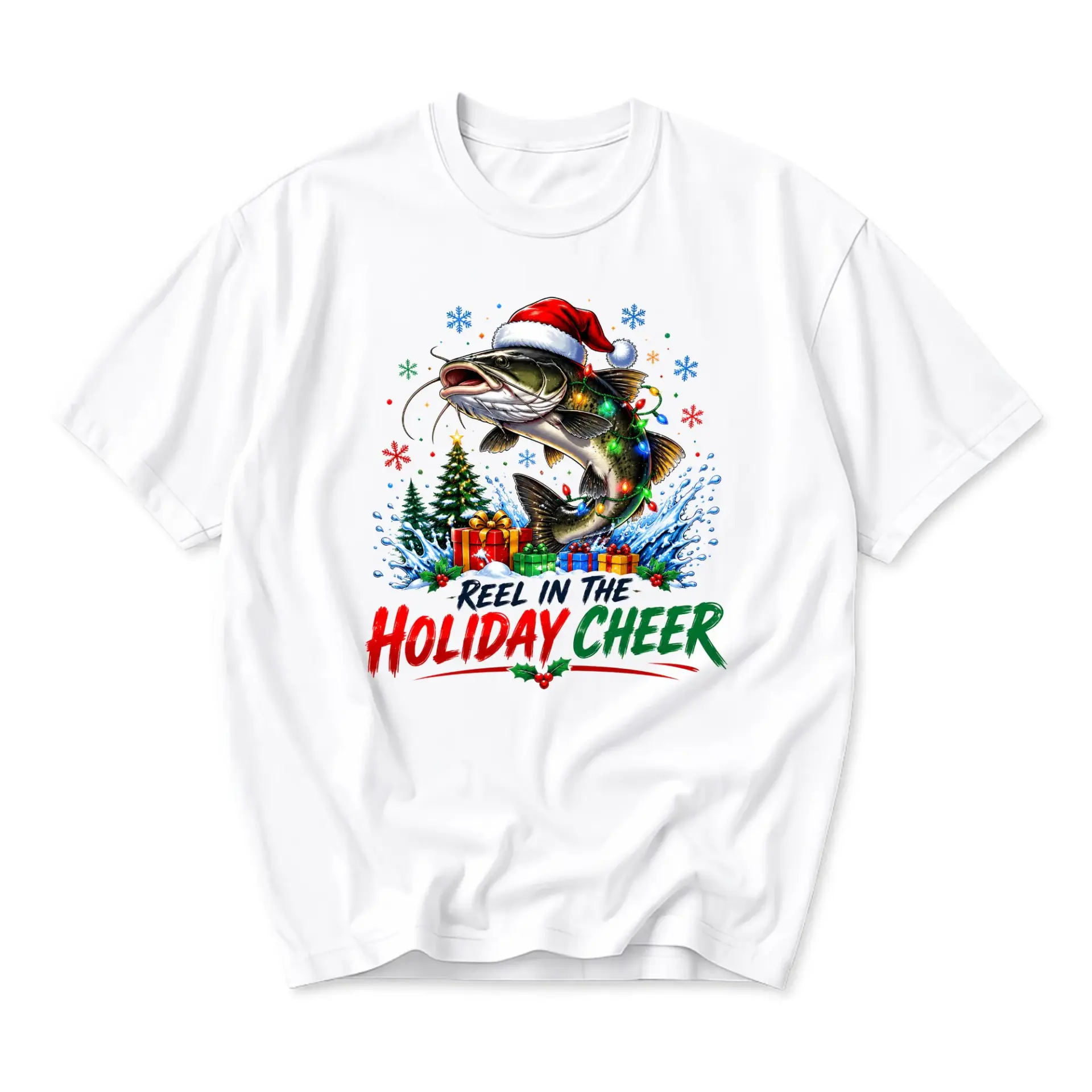 Funny Shirt Reel in the Holiday Cheer Graphic Tee Christmas Fishing Lover