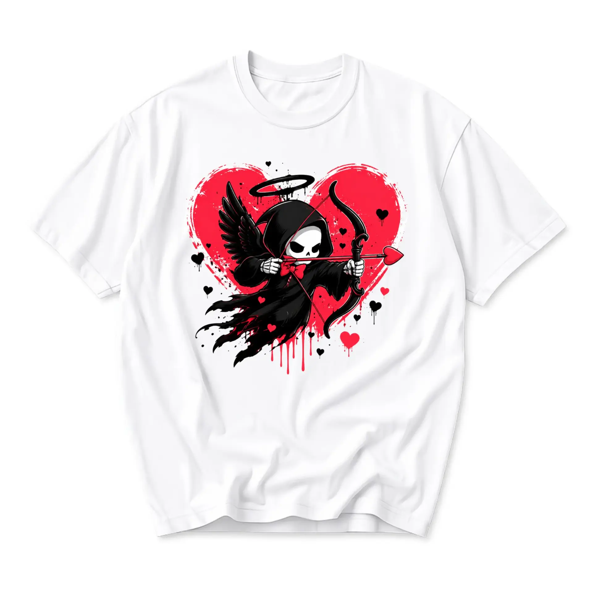 Graphic Tee Grim Reaper Cupid Heart Unisex Short Sleeve Crew Neck Cotton Casual Everyday Apparel Print Shirt