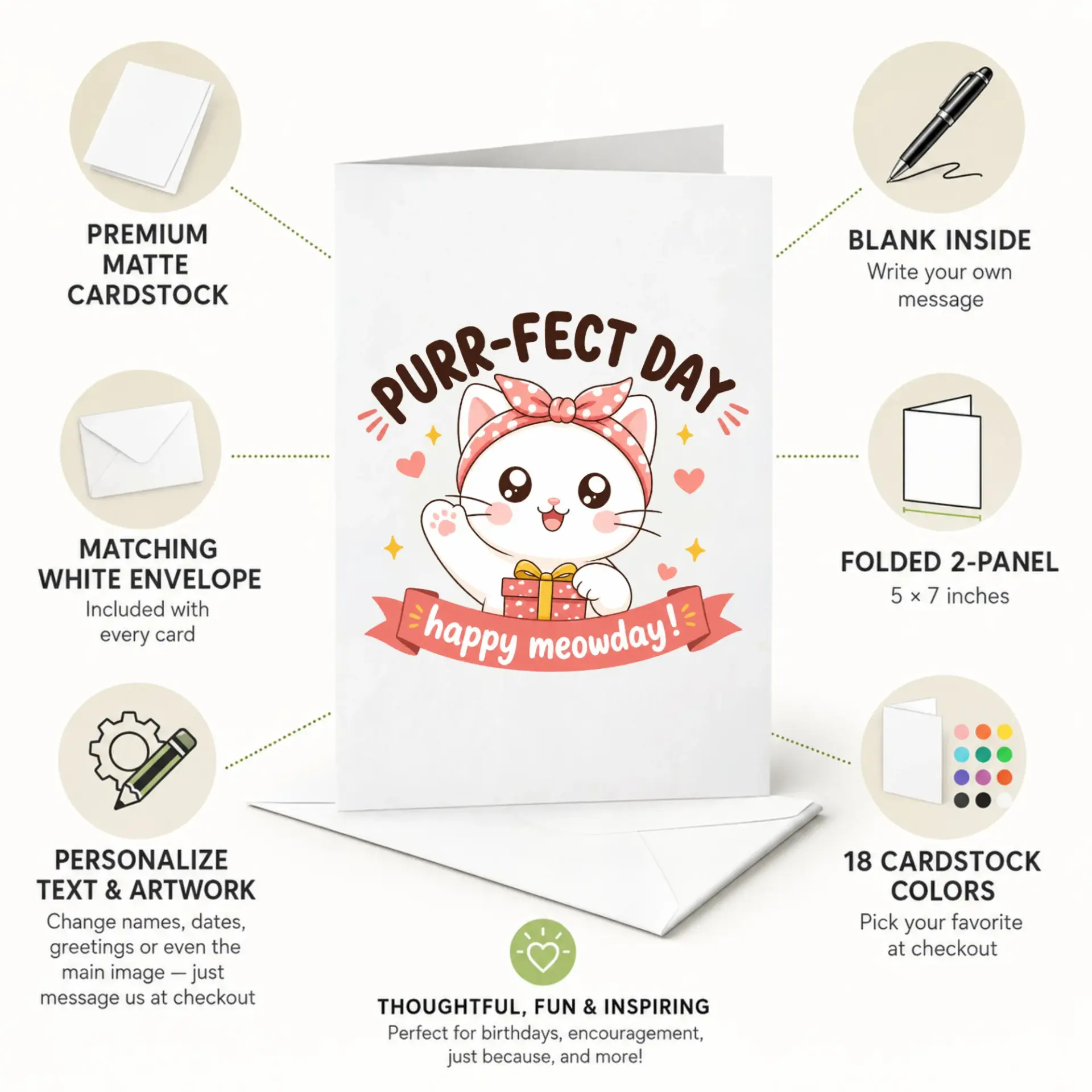 Funny Cat Birthday Card, Cute Kitten Illustration Greeting Card for Pet Lovers, Purr-Fect Day Meowday Celebration