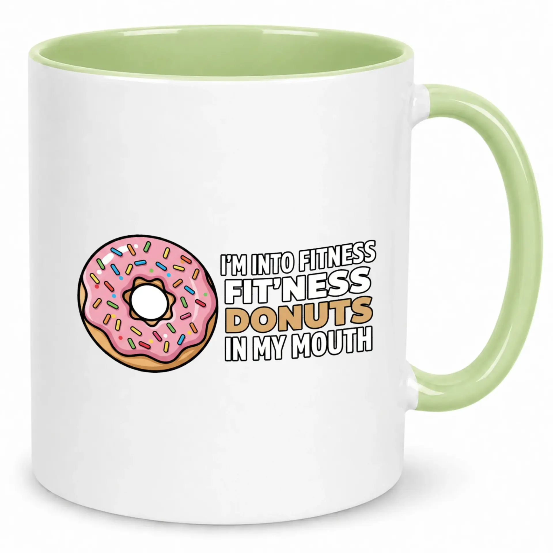 Funny Ceramic Coffee Mug with Donut Design, I'm into Fitness Fit'ness Donuts in My Mouth Humor, Unique Gift for Beverage Lovers