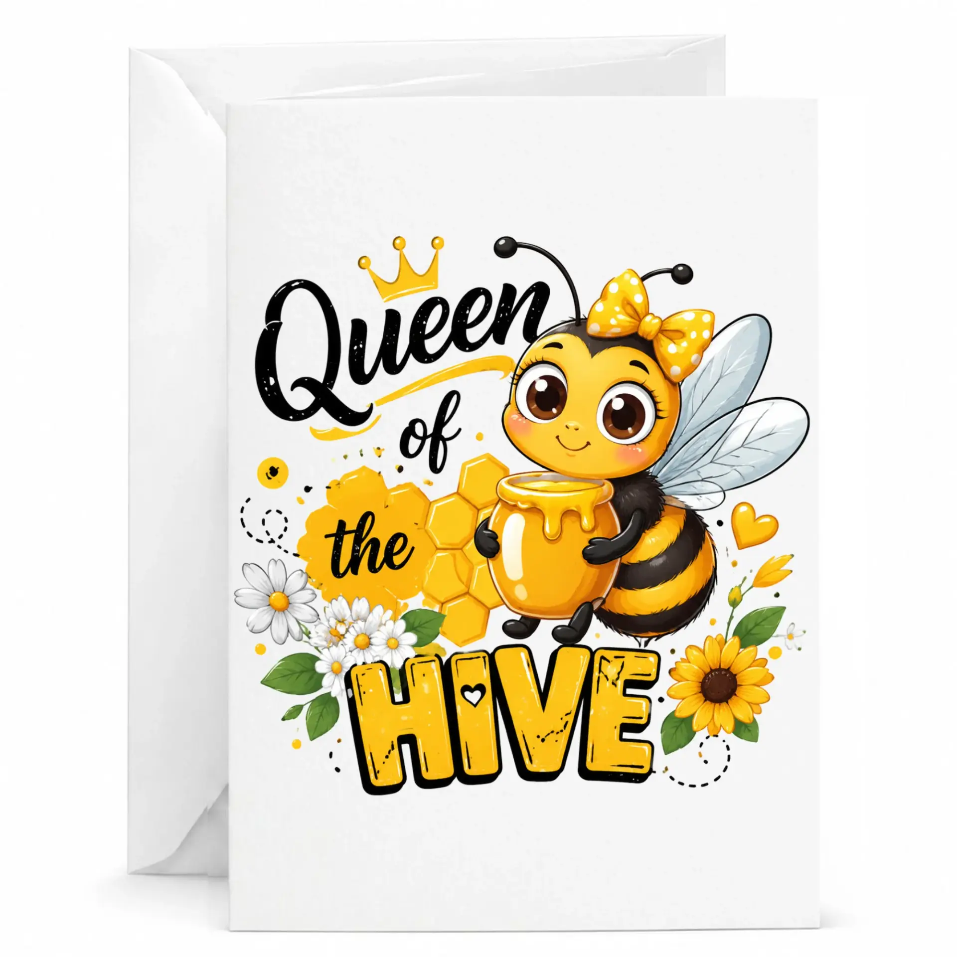 Funny Queen of the Greeting Card Cute Bumble Bee Illustration for Birthday or Encouragement 5x7 Folded Note