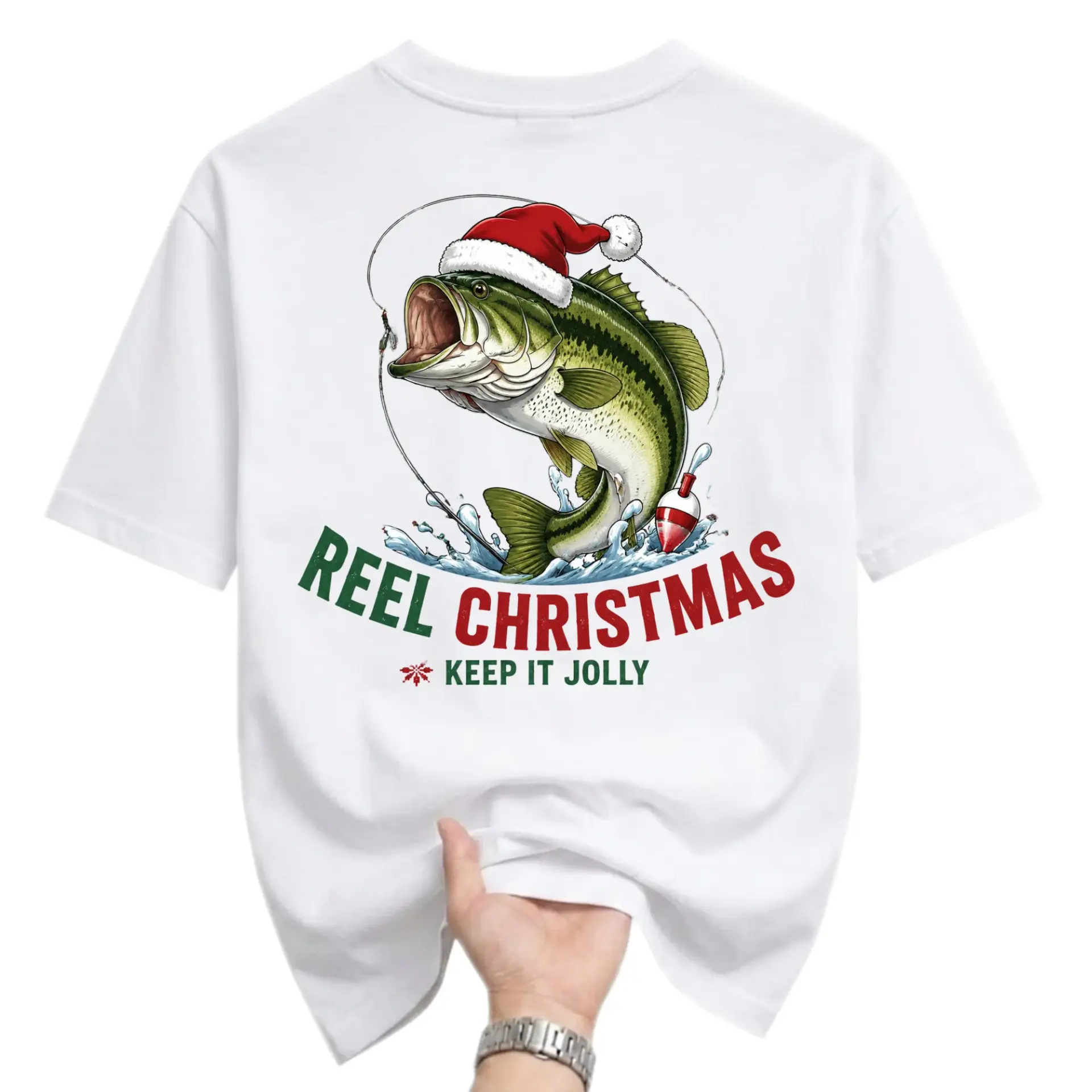 Funny Shirt Reel Christmas Fishing Graphic Tee Holiday Season Unisex Crew Neck Casual Cotton Blend T-Shirt