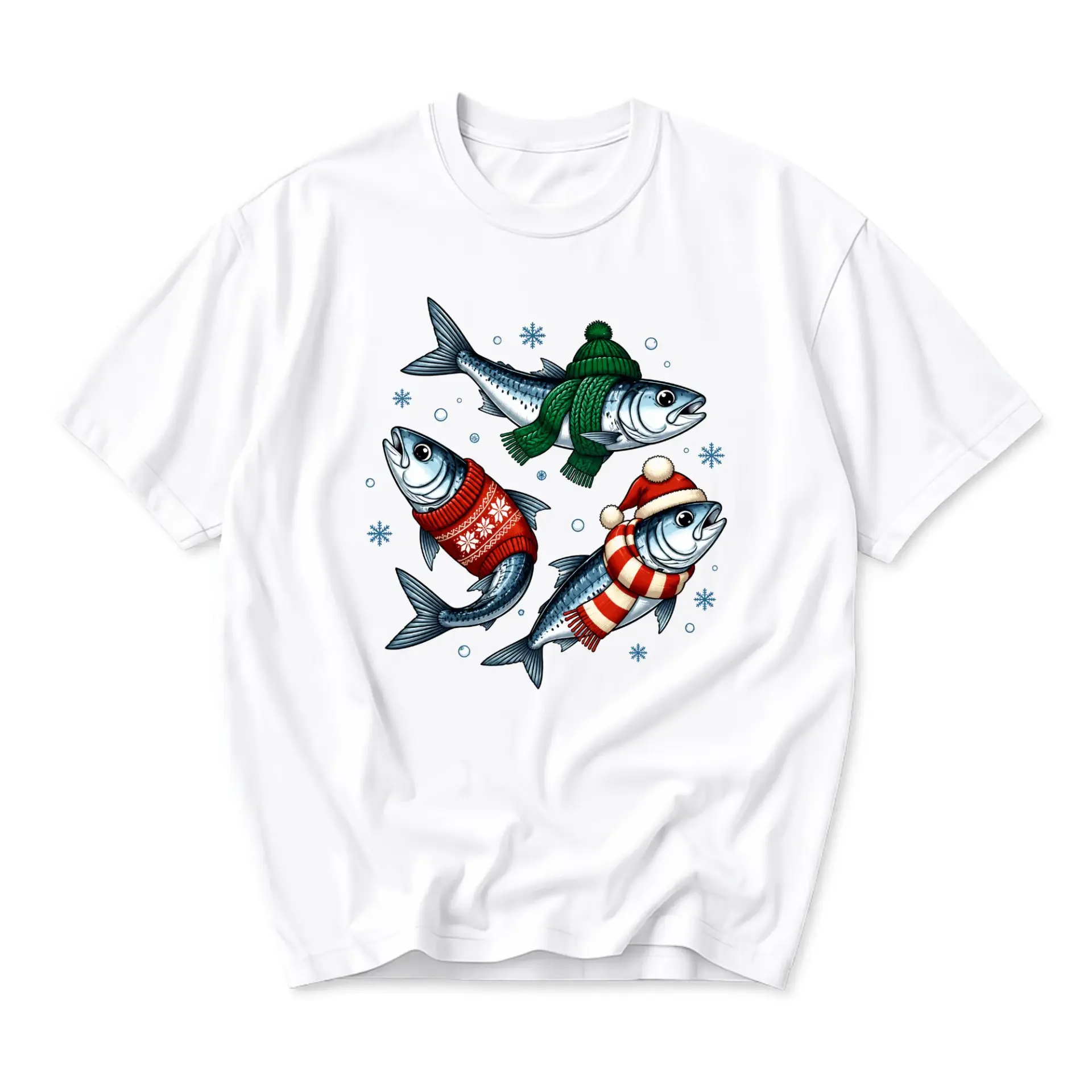 Graphic Tee Unisex Crew Neck Short Sleeve Shirt Featuring Festive Fish