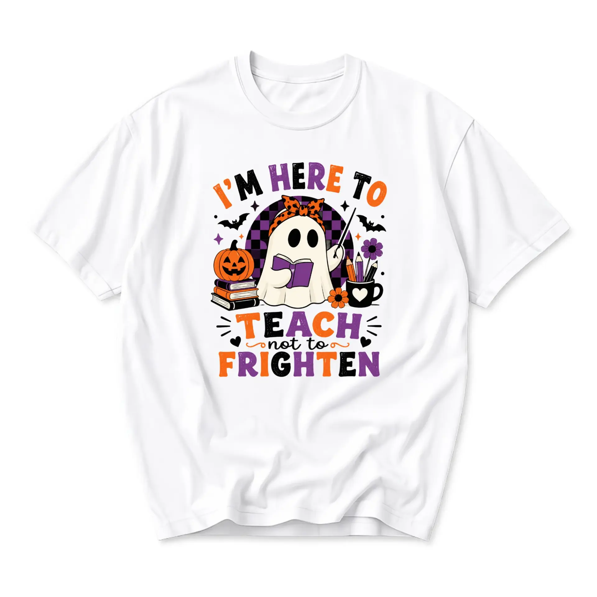 Funny Shirt Unisex Graphic Printed T-Shirt Featuring a Ghost Teacher Design for Halloween Holiday Casual Wear