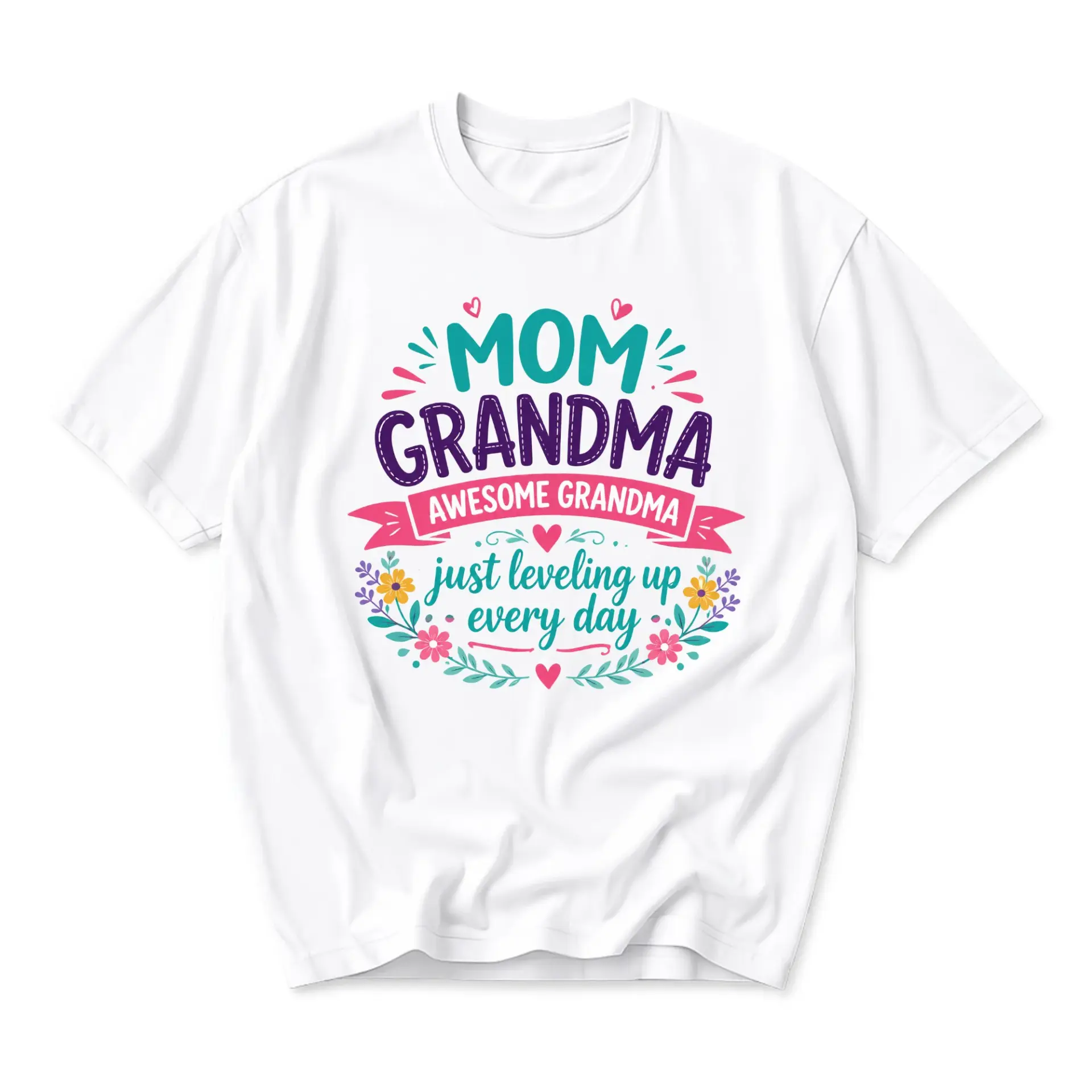 Graphic Tee Awesome Grandma Just Leveling up Every Day Casual Unisex Crew Neck Short Sleeve Cotton Shirt Top