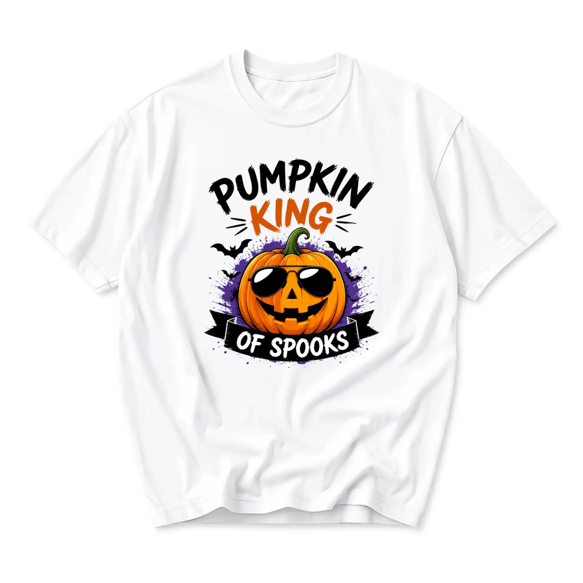 Funny Shirt Pumpkin King of Spooks Halloween Graphic Tee Unisex Crew Neck Casual Everyday Wear Soft Cotton Top
