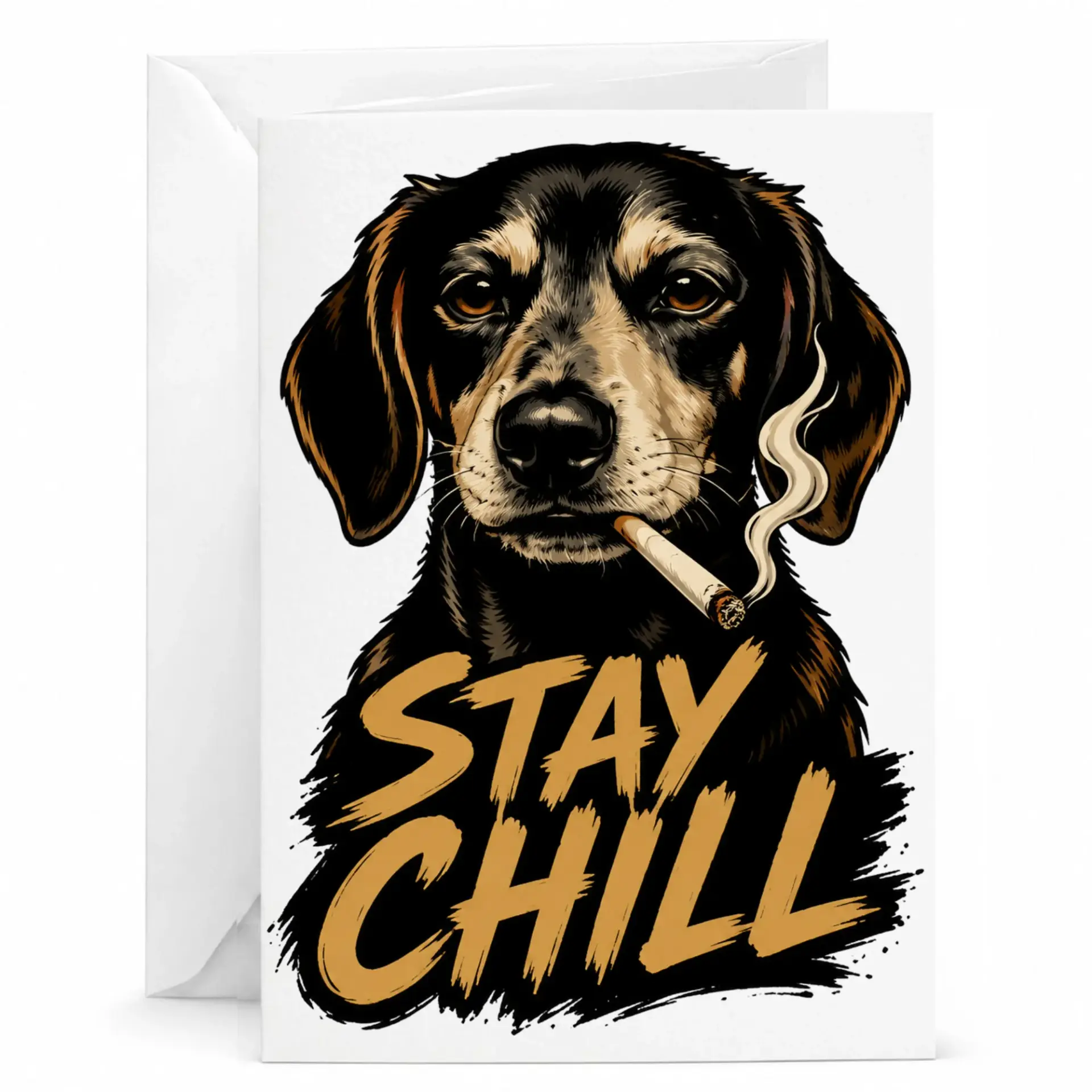 Funny Greeting Card Stay Smoking Dog Illustration Premium Heavyweight Paper for Birthday and Encouragement