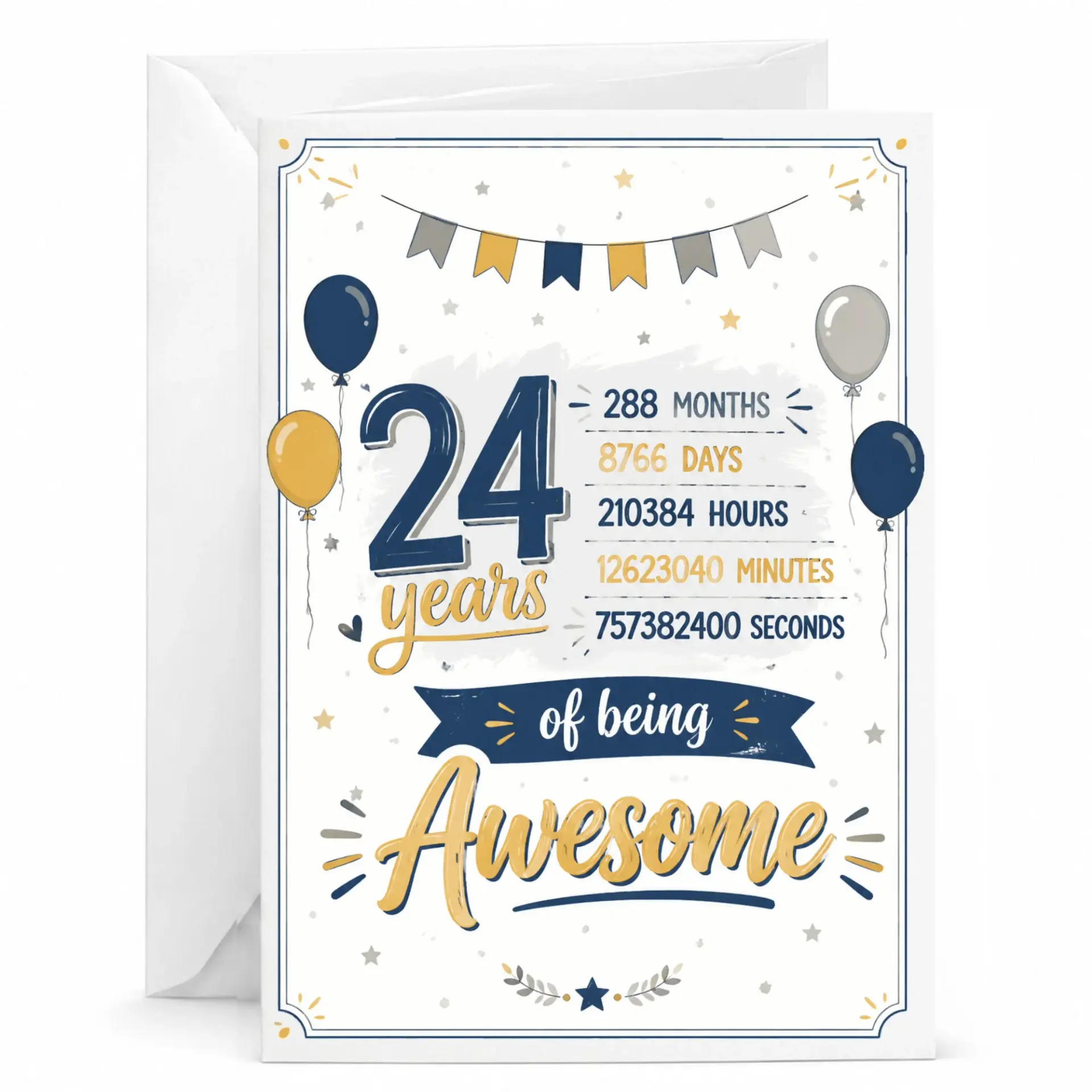 Birthday Card 24 Years of Being Awesome Milestone Celebration Greeting Card for Twenty Fourth Birthday Anniversary