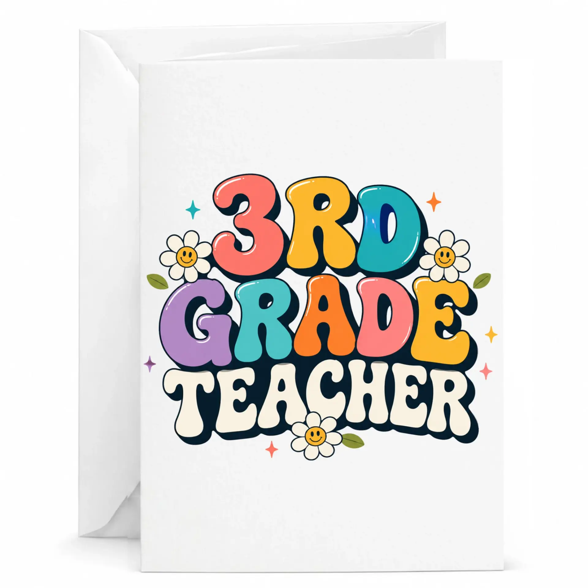 Greeting Card 3rd Teacher Appreciation Retro Groovy Floral Typography Design Note for Graduation