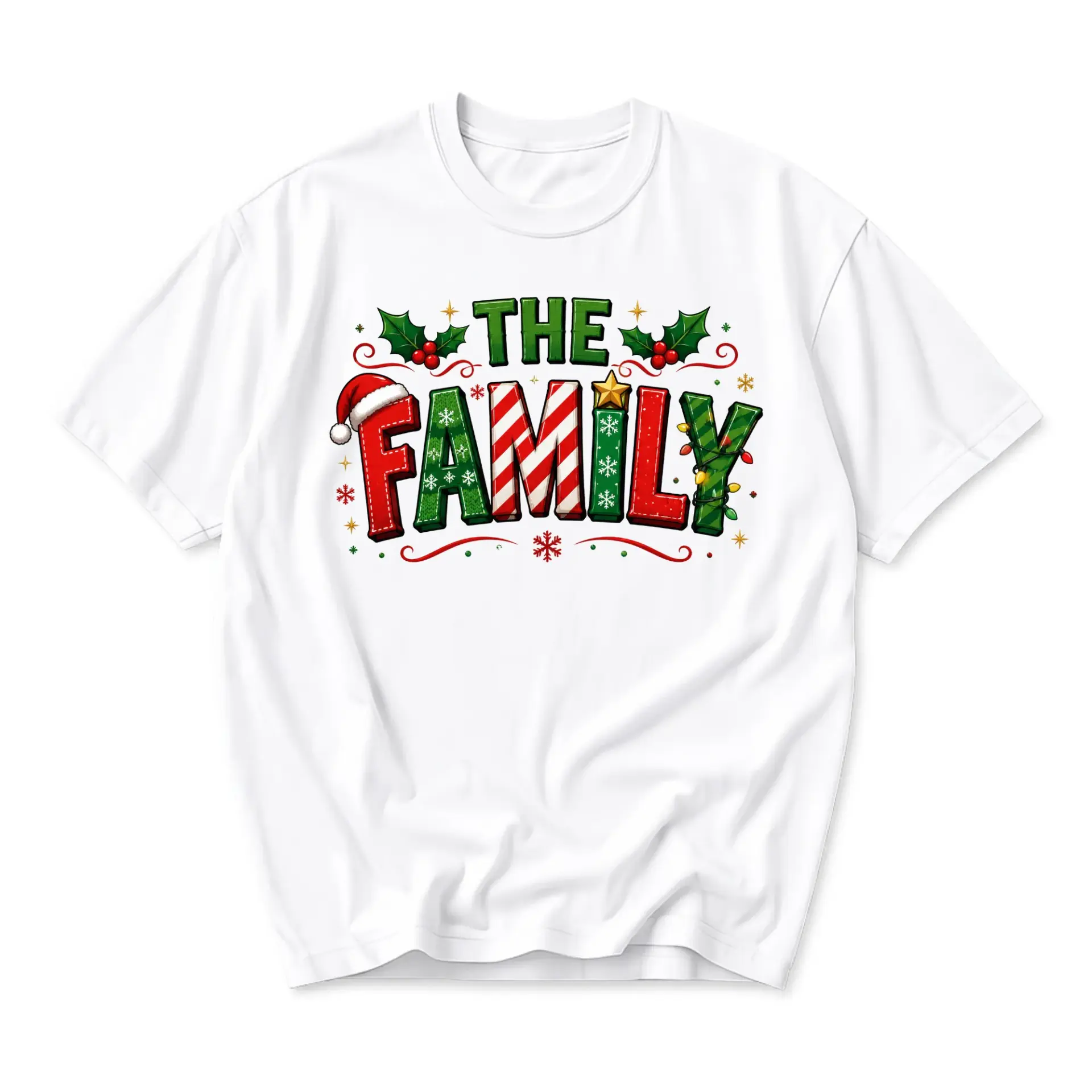T-shirt the Family Festive Holiday Graphic Print Unisex Casual Crew Neck Comfortable Everyday Cotton Tee Shirt White