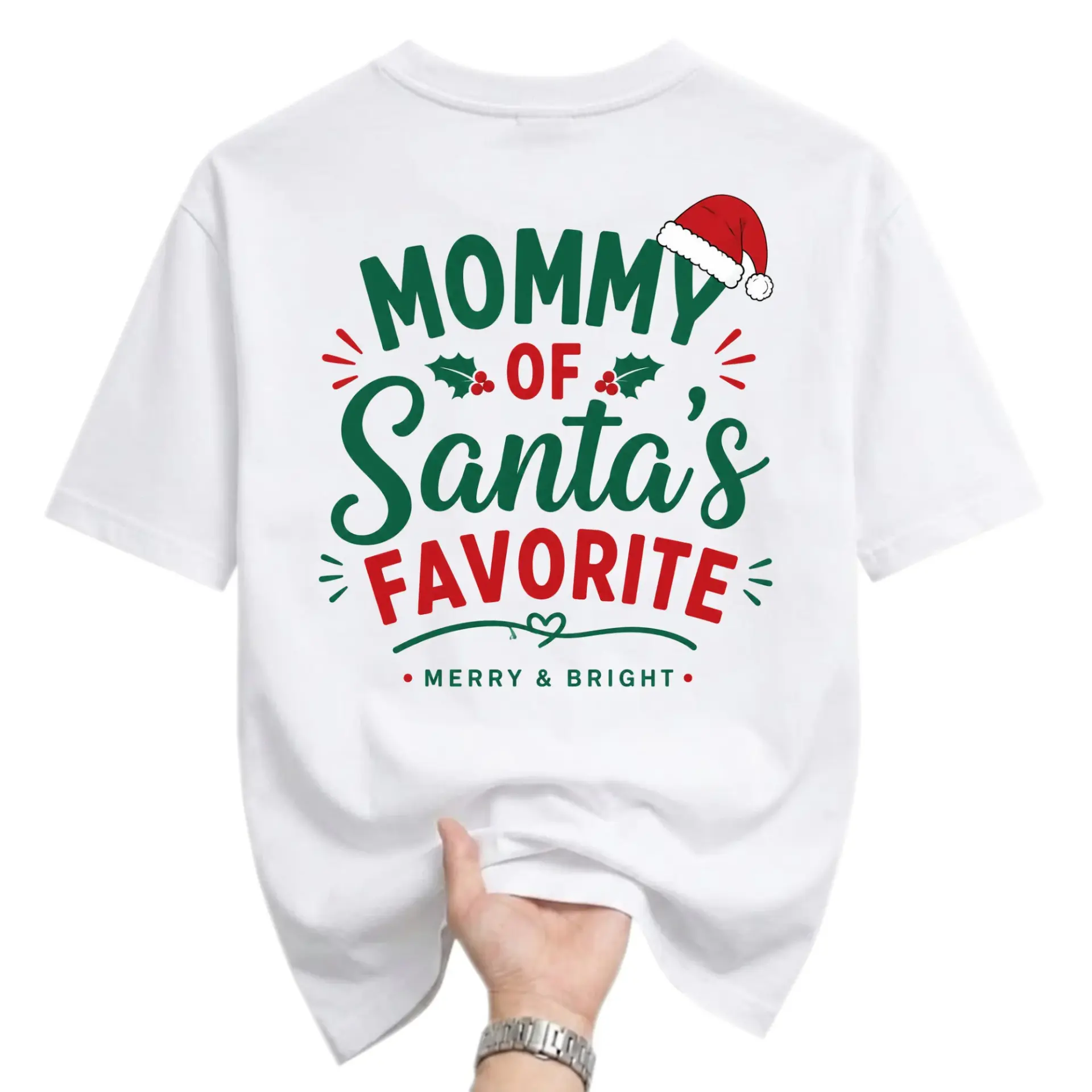 Funny Shirt Mommy of Santa's Favorite Graphic Tee Cute Christmas Holiday Quote Unisex Crew Neck Casual Cotton Top