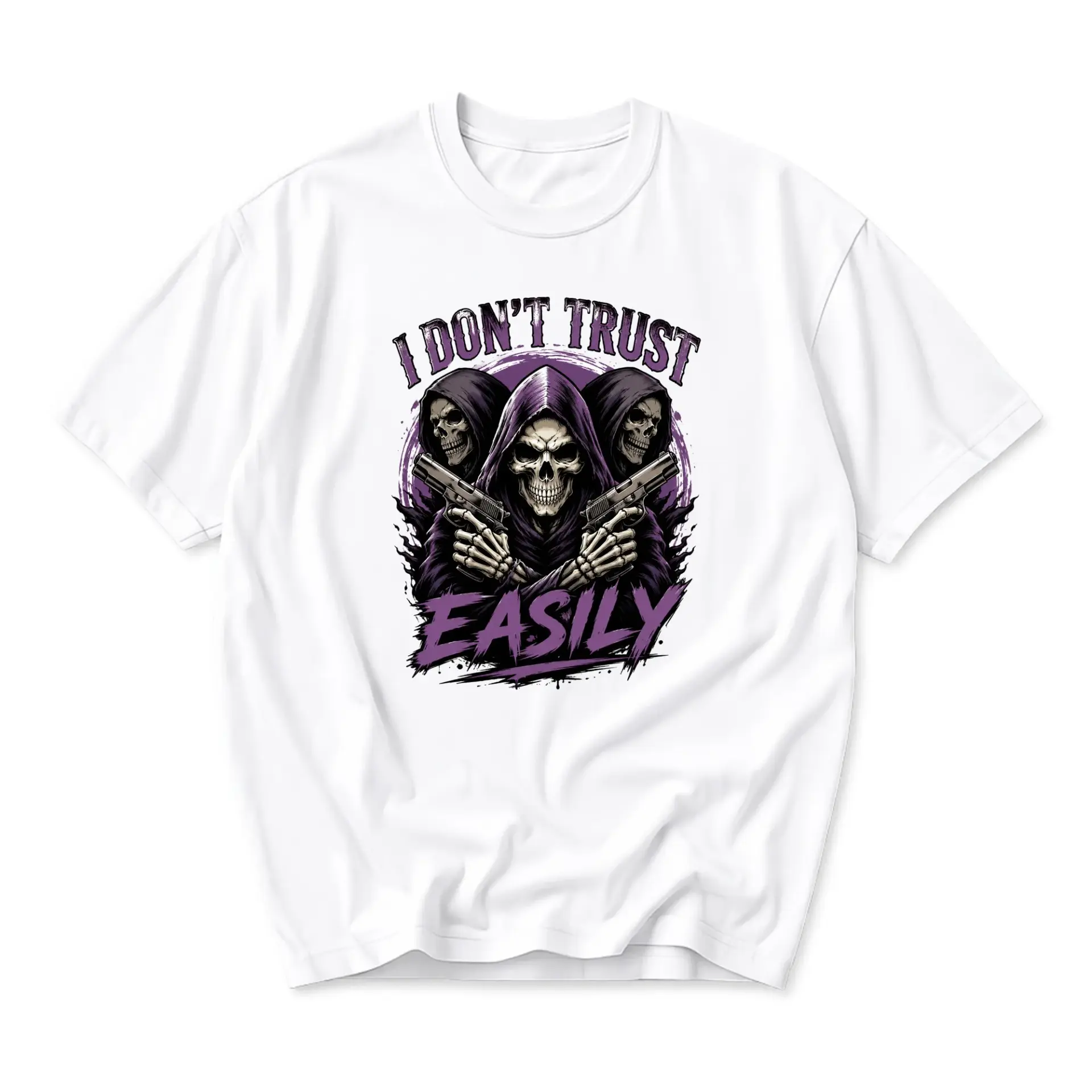 Funny Shirt I Don't Trust Easily Skull Graphic Tee Unisex Casual Crew Neck Soft Cotton Blend Apparel for Everyday Wear