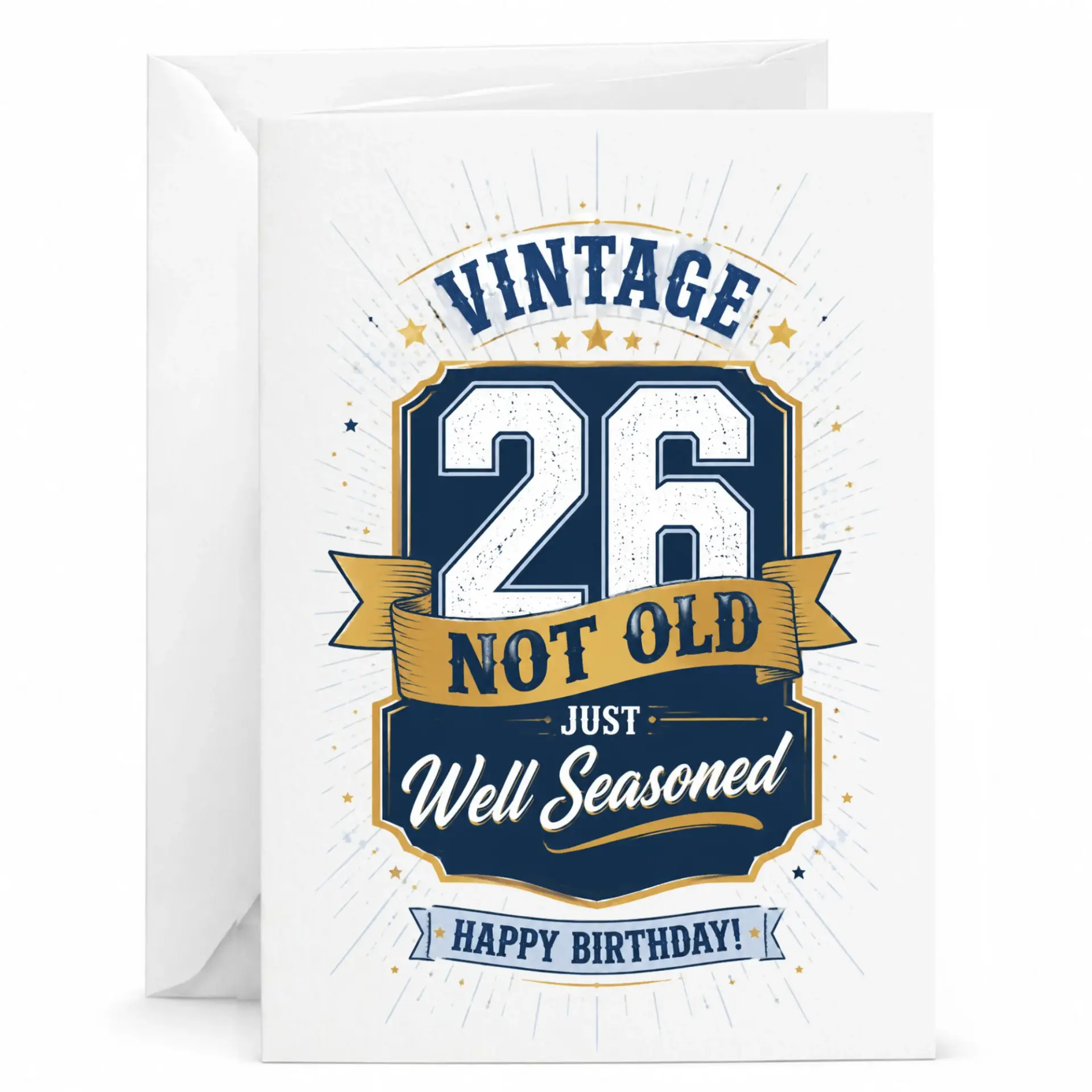 Birthday Card Vintage 26 Not Old Just Well Seasoned Funny Greeting Card for Milestone Age Celebration with Envelope