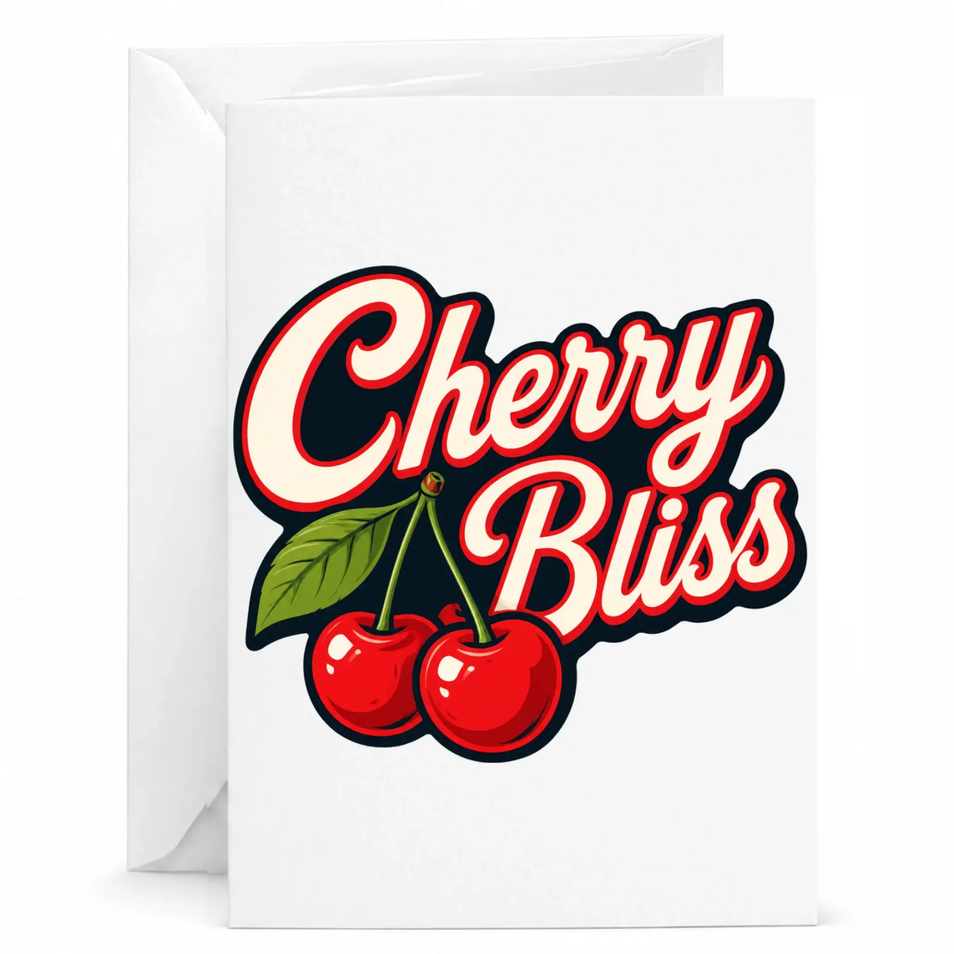 Cherry Bliss Greeting Card Vintage Fruit Illustration Aesthetic Art Note Card for Any Occasion with White Envelope