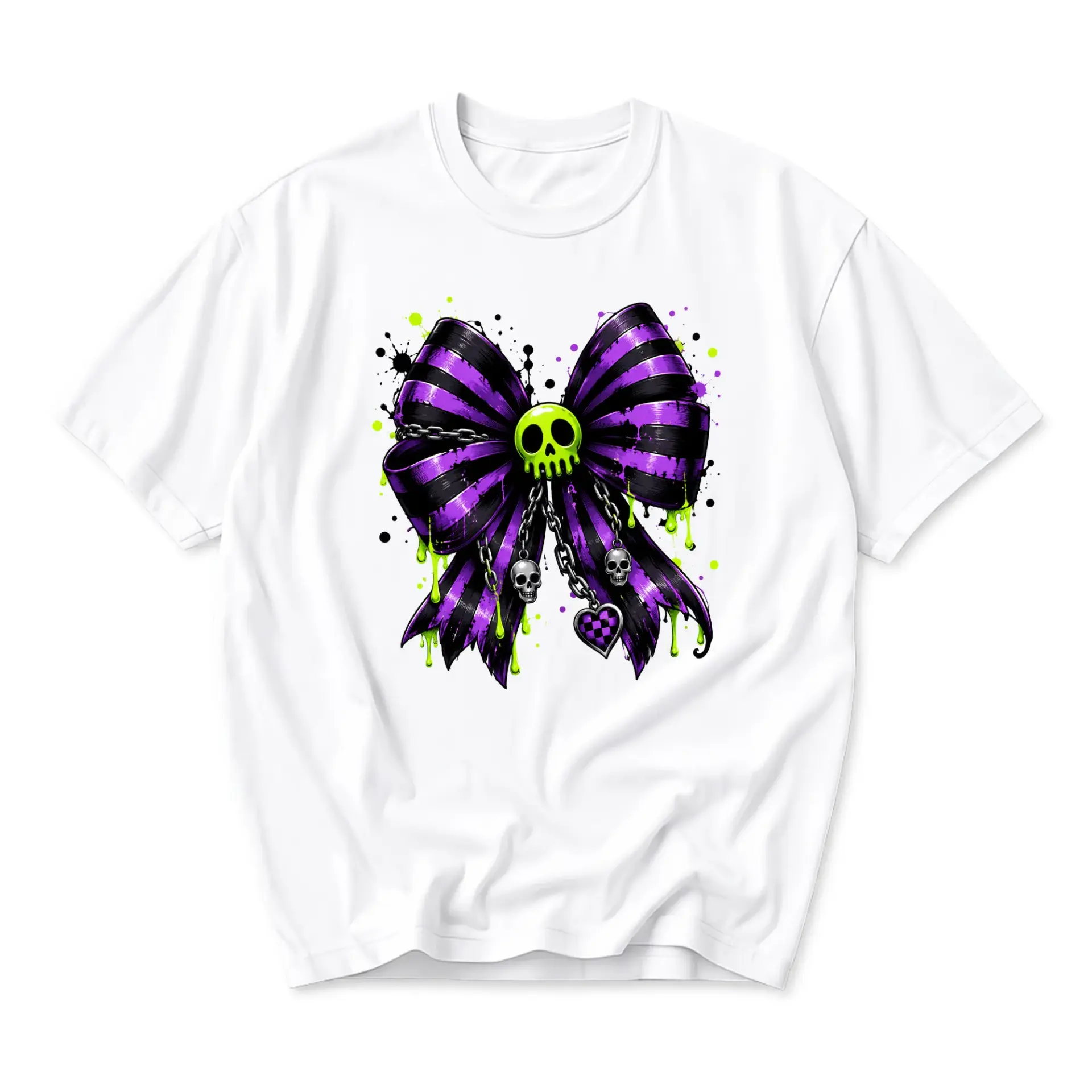 Graphic Tee Unisex Skull Bow T-Shirt Gothic Style Print Casual Short Sleeve Cotton Blend Shirt for Everyday Wear