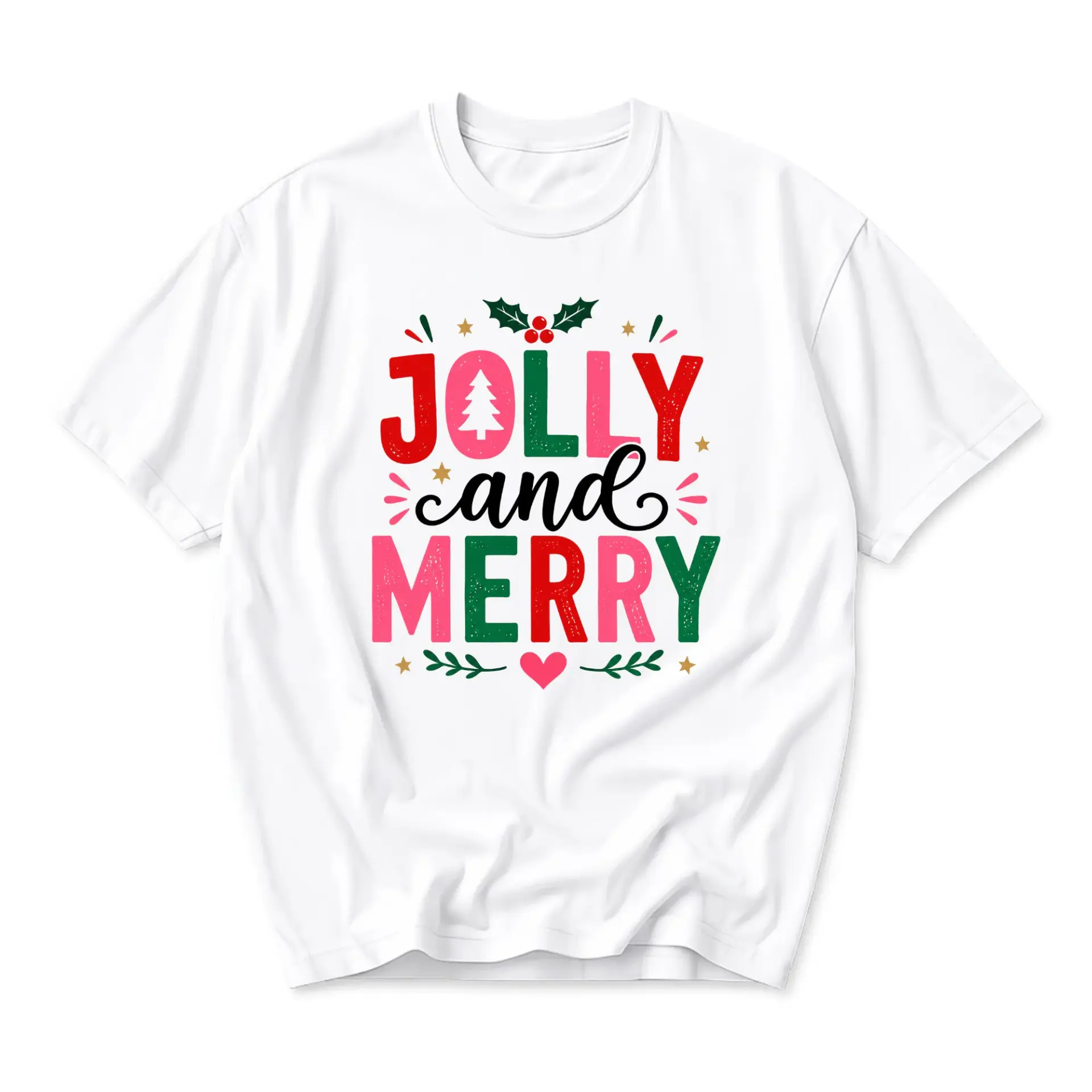 Graphic Tee Jolly and Merry Holiday Shirt Seasonal Festive Unisex Crew Neck Short Sleeve Top for Casual Winter Wear