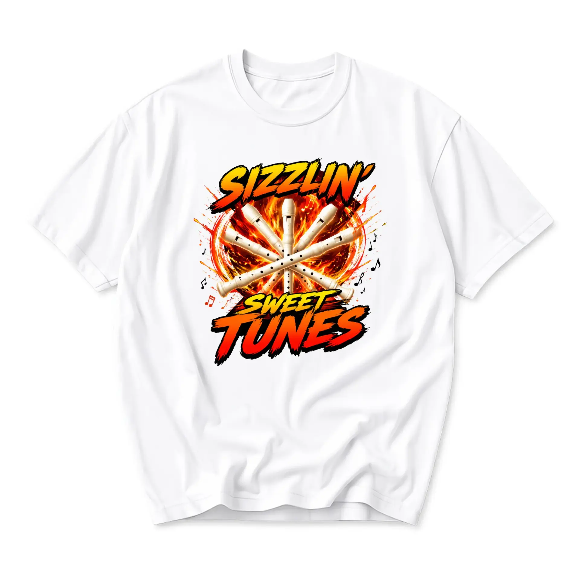 Graphic Tee Sizzlin Sweet Tunes Recorder Musical Instrument Print Unisex Crew Neck Casual Everyday Short Sleeve Shirt
