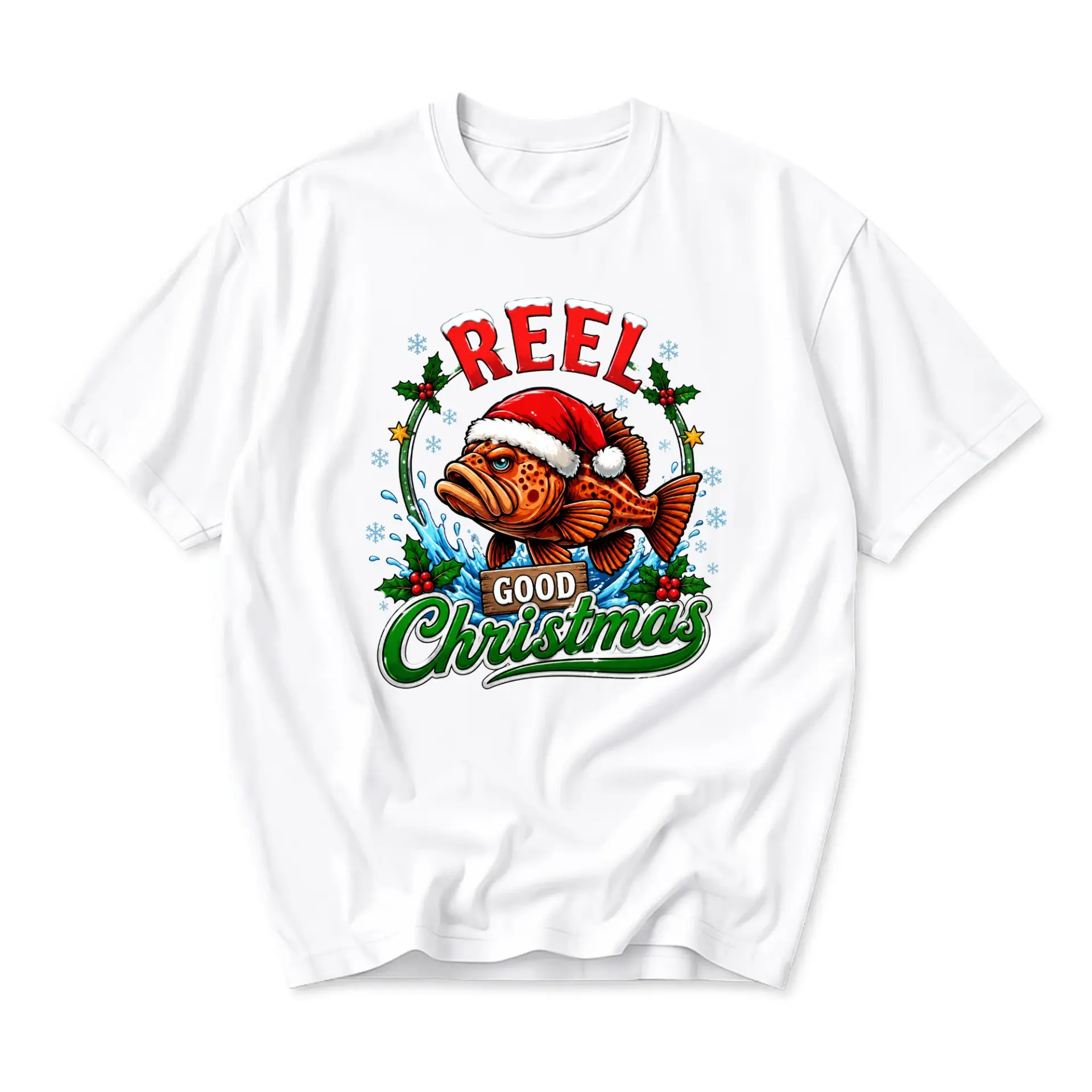 Funny Shirt Reel Good Christmas Fishing Graphic Tee Unisex Casual Apparel