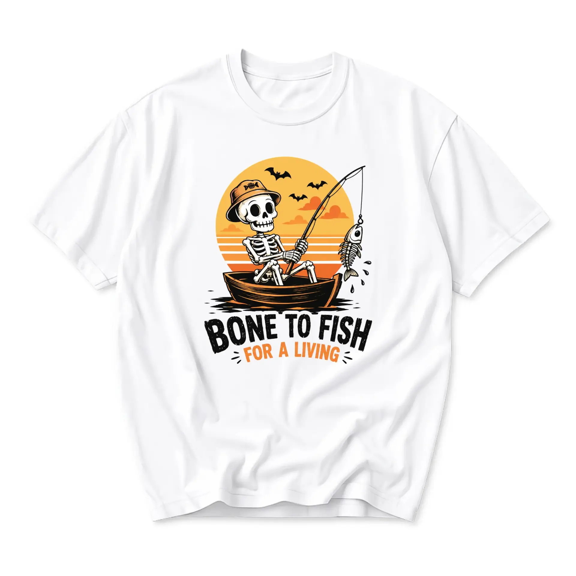 Funny Shirt Bone to Fish for a Living Graphic Tee Unisex Crew Neck Short Sleeve Casual Cotton Blend Apparel