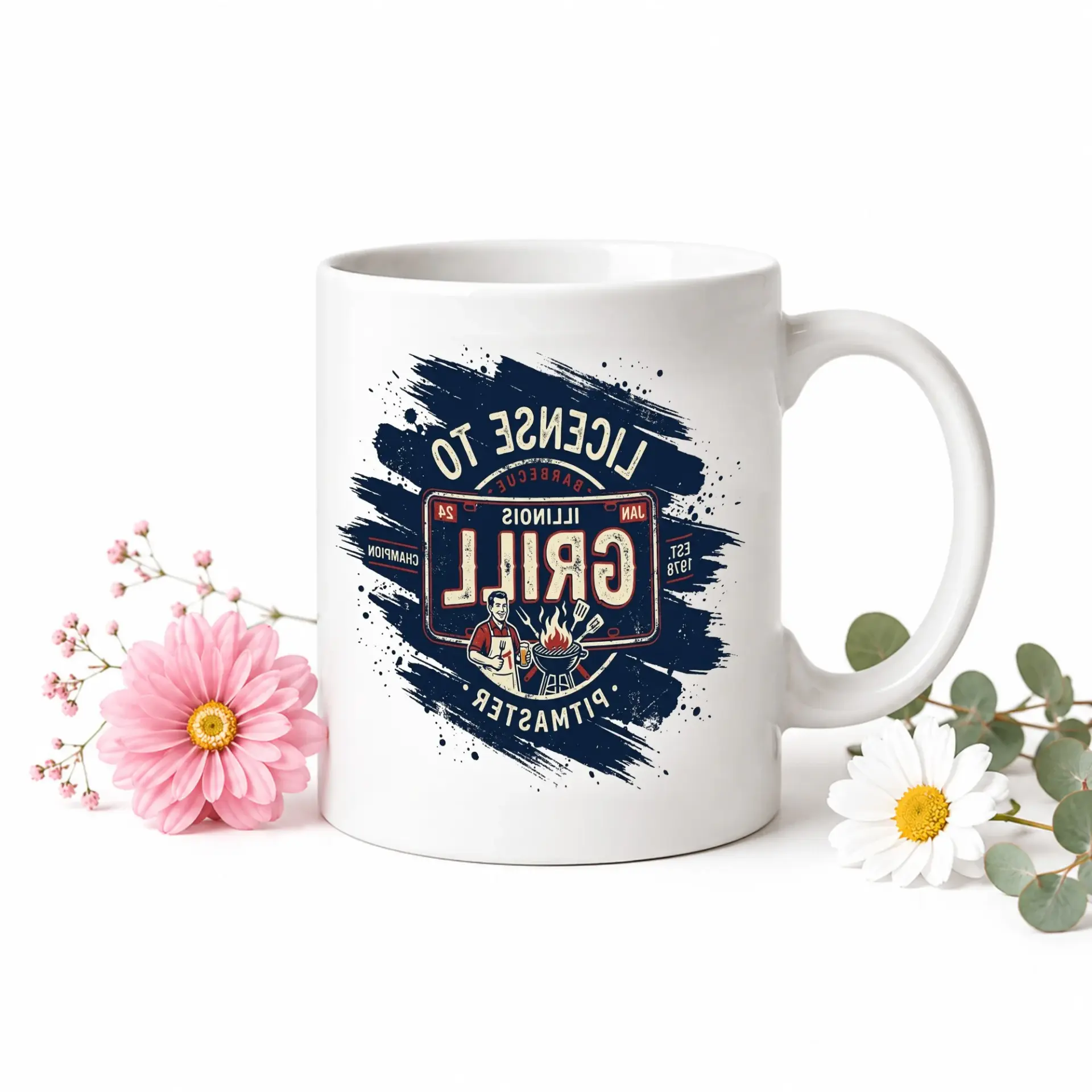 Funny Coffee Mug License to Barbecue Illinois Pitmaster Novelty Ceramic Cup for Cooking Enthusiasts