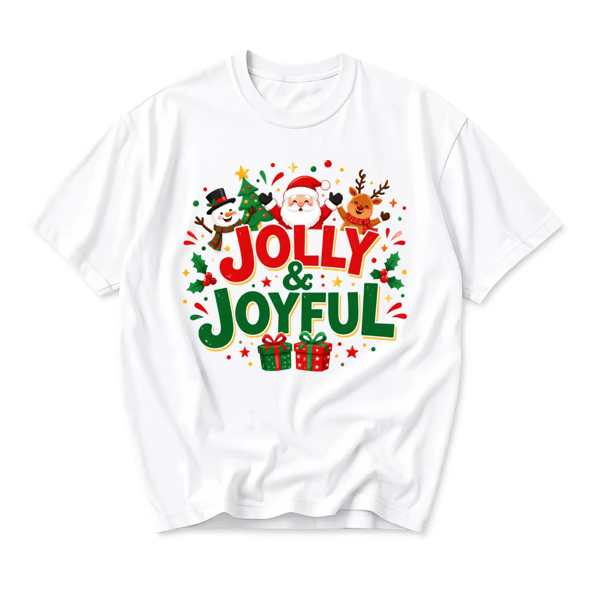 Funny Shirt Jolly and Joyful Christmas Graphic Tee Festive Holiday Unisex