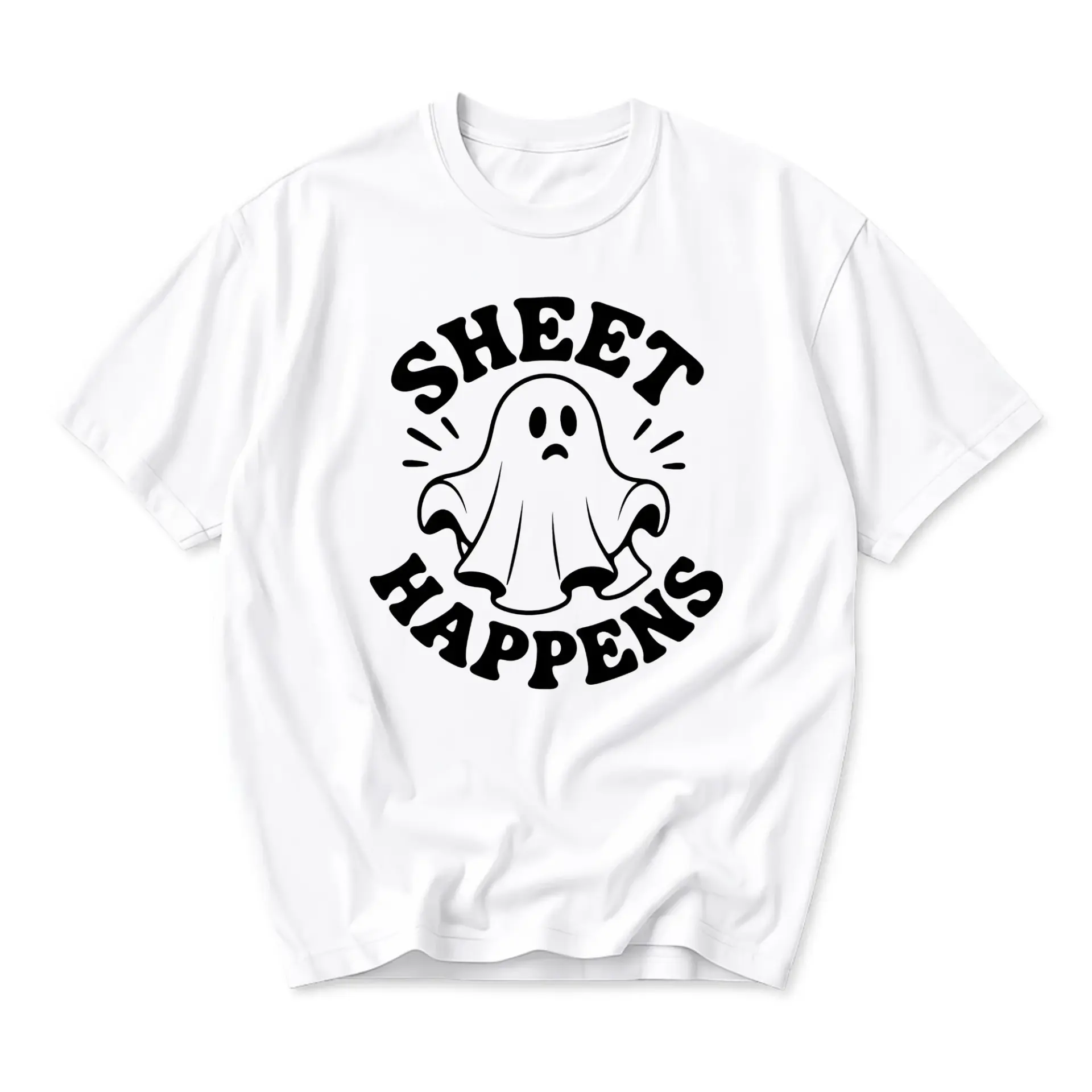 Funny Shirt Unisex Graphic Printed T-Shirt Featuring a Cute Ghost Illustration with Retro Typography Design