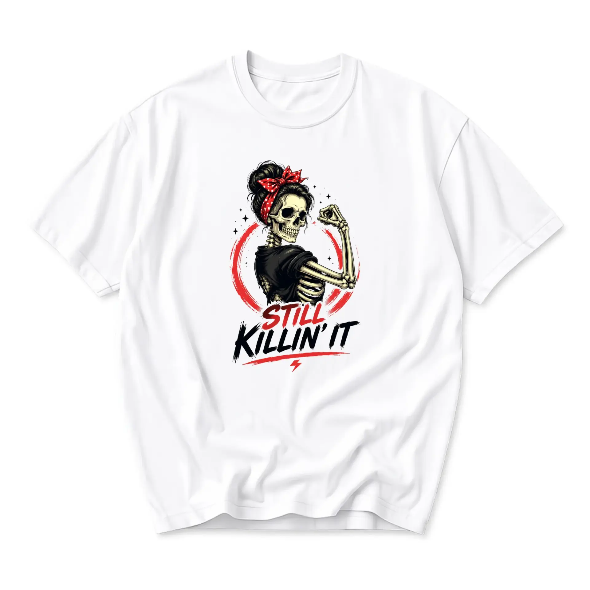 Graphic Tee Unisex Casual Shirt Skeleton Still Killin It Print Crew Neck Soft Cotton Everyday Wear Short Sleeve Top
