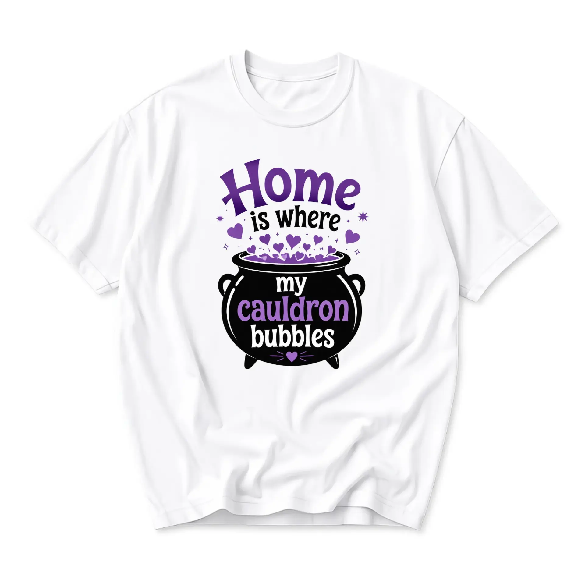 Funny Shirt Home Is Where My Cauldron Bubbles Graphic Tee Unisex Casual Crew Neck Comfortable Cotton Blend Top