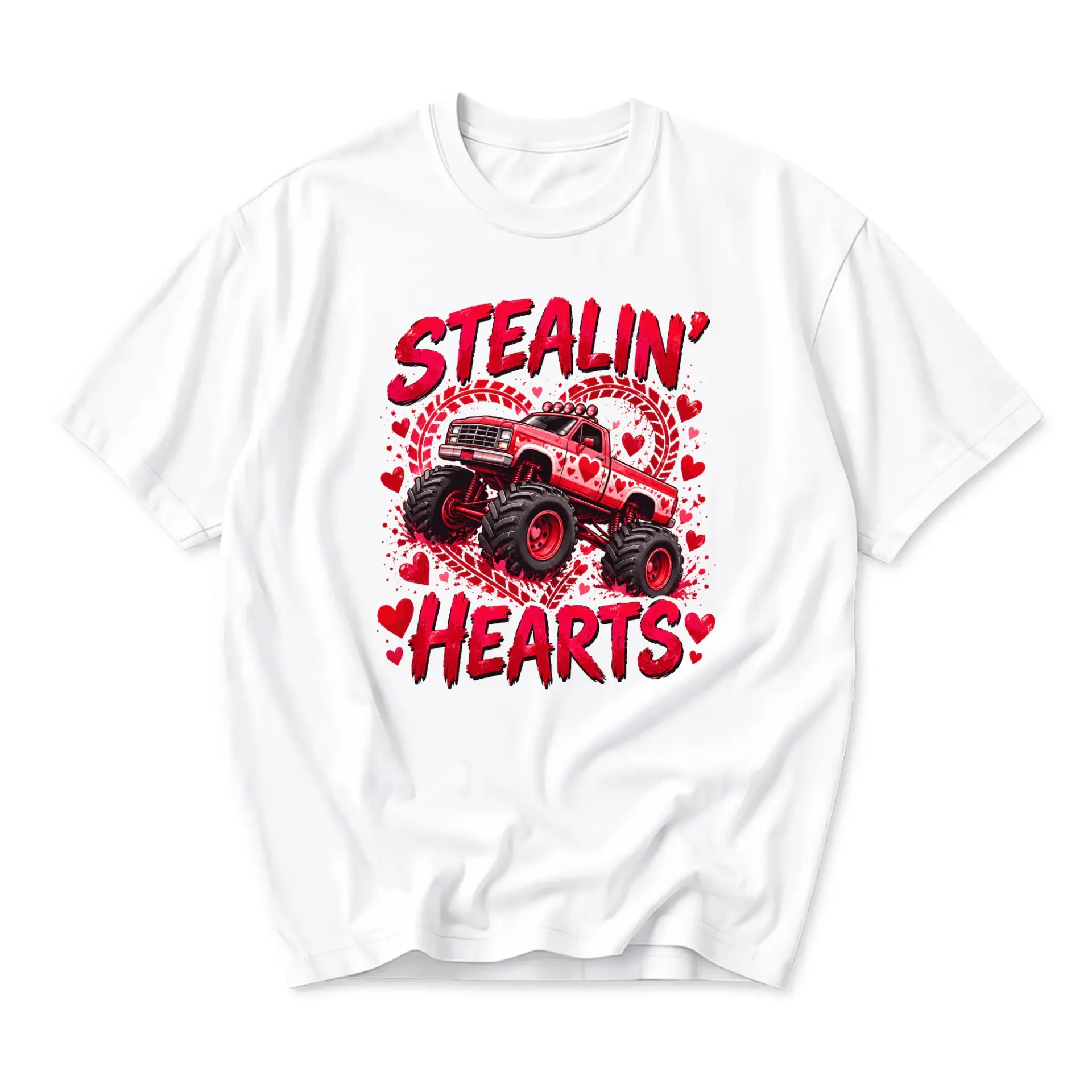 Graphic Tee Stealin Hearts Monster Truck Print Unisex Casual Short Sleeve Shirt for Everyday Comfort and Style
